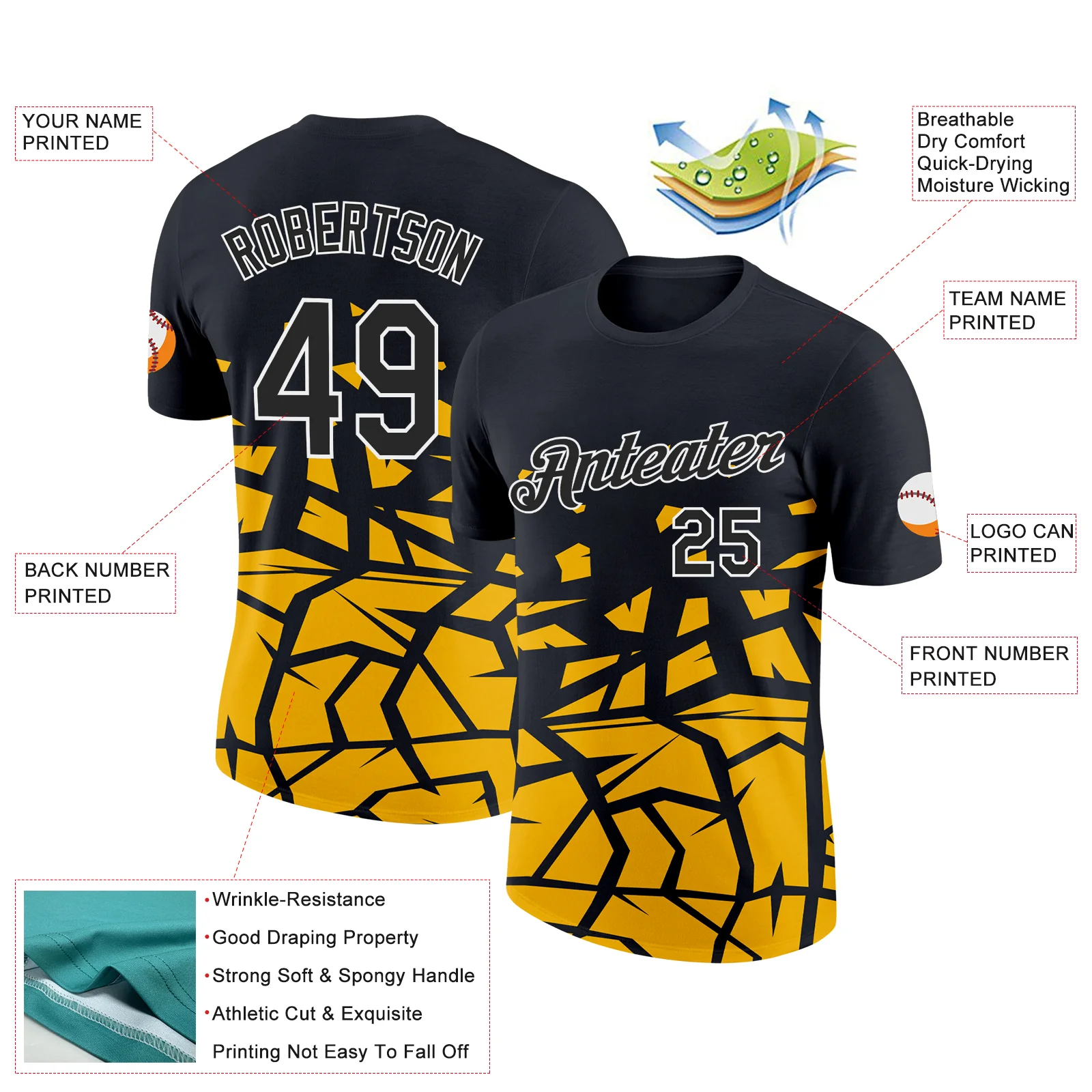 Custom Black Gold-White 3D Esports Performance T-Shirt - Image 2