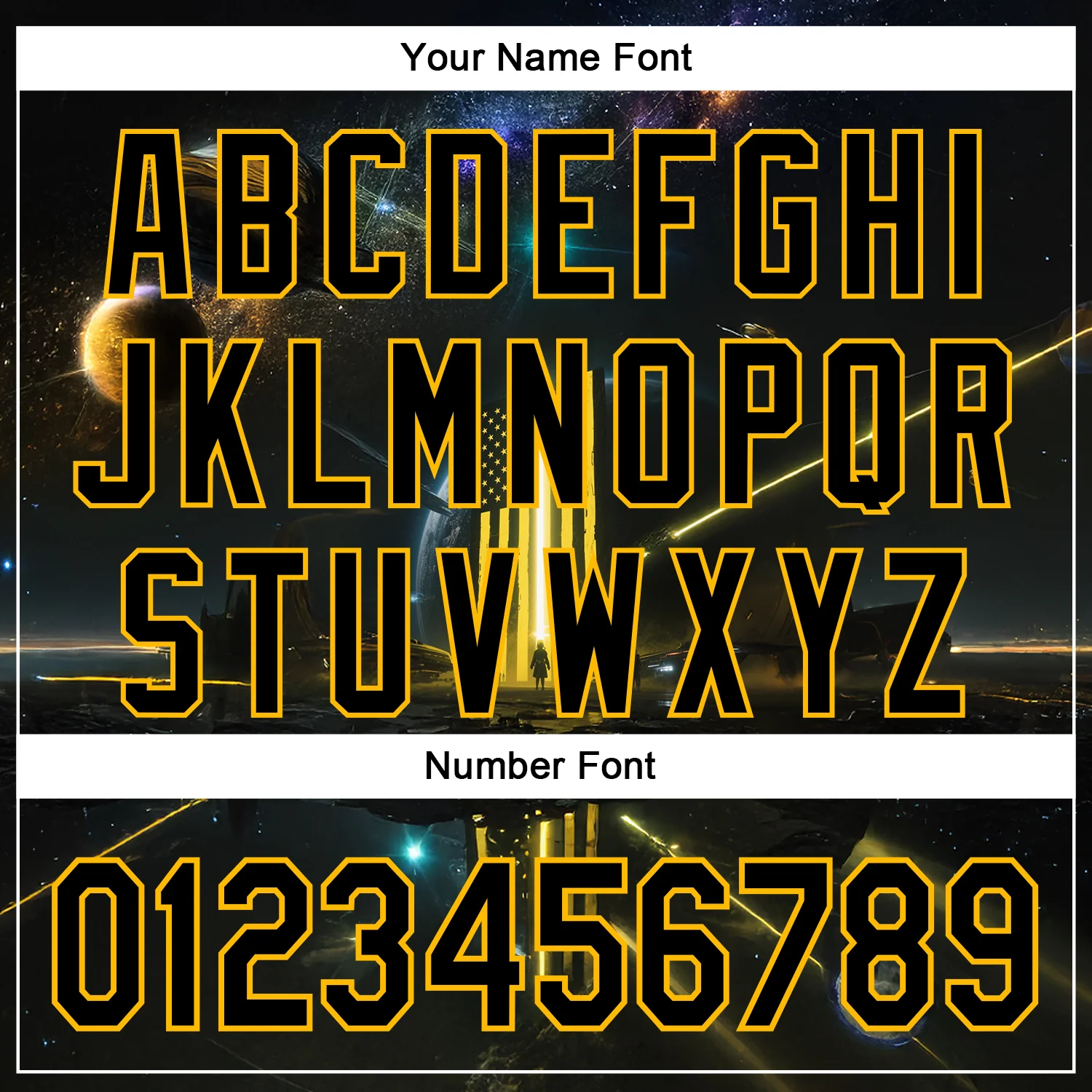 Custom Black Gold 3D Pattern Design Outer Space Light Swords American Flag Authentic Baseball Jersey - Image 5