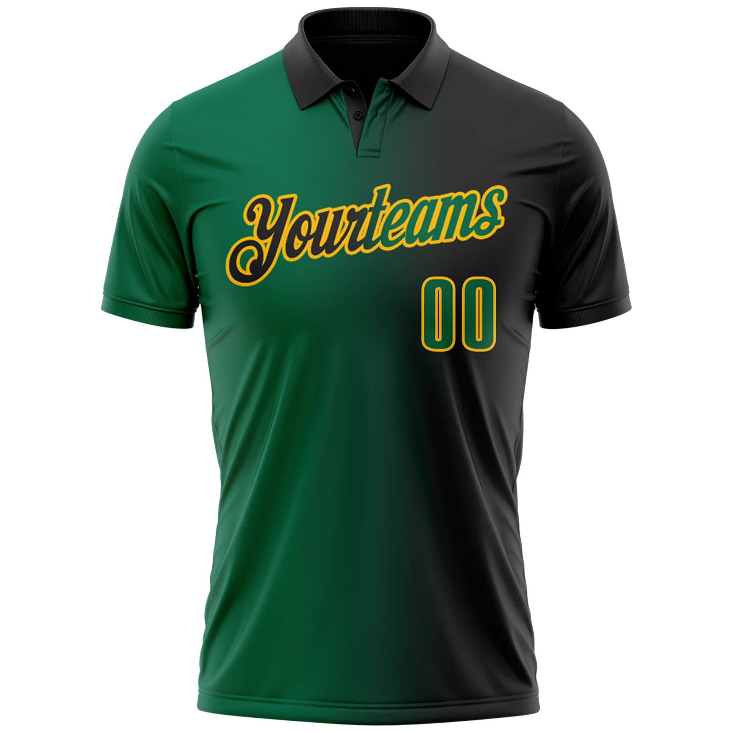 Custom Black Kelly Green-Gold 3D Gradient Fashion Performance Polo Shirt - Image 2
