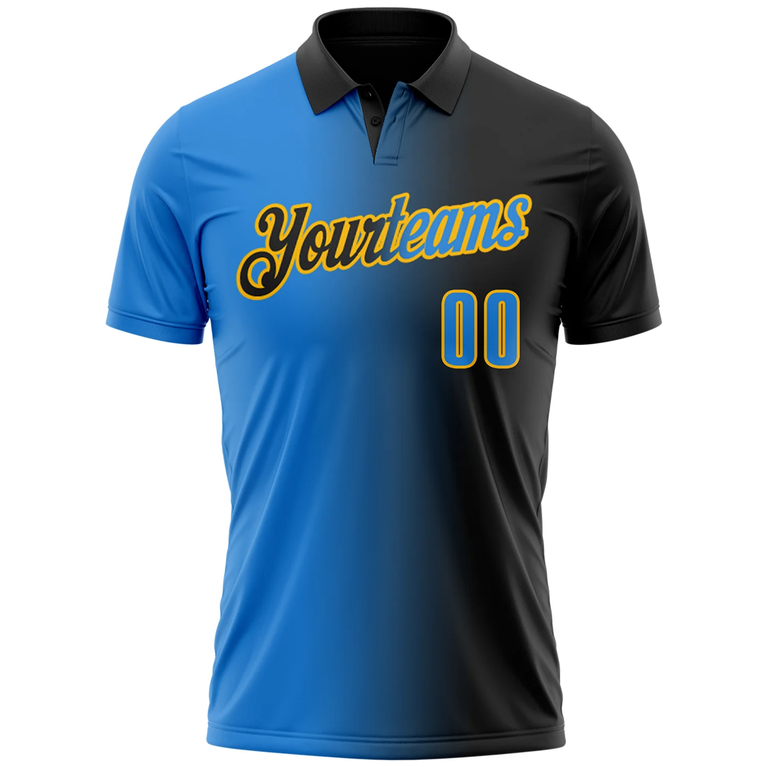 Custom Black Powder Blue-Gold 3D Gradient Fashion Performance Polo Shirt - Image 2