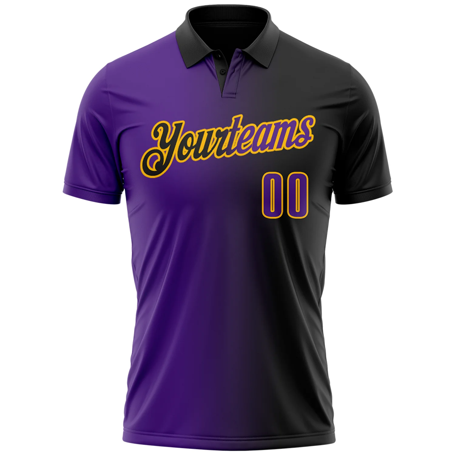 Custom Black Purple-Gold 3D Gradient Fashion Performance Polo Shirt - Image 2