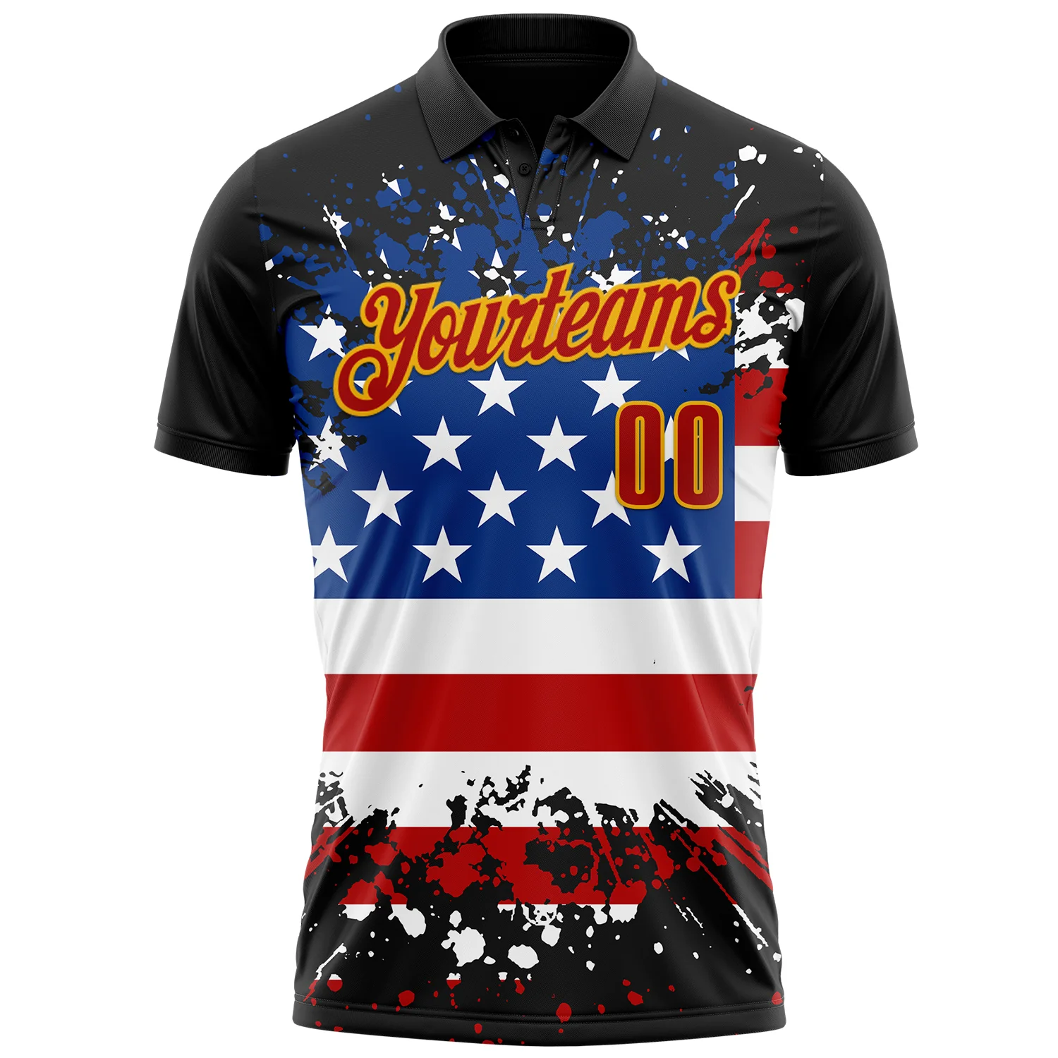 Custom Black Red-Gold 3D Cornhole American Flag Skull Performance Polo Shirt - Image 2