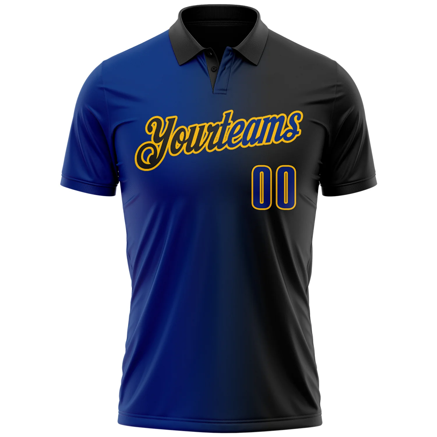 Custom Black Royal-Gold 3D Gradient Fashion Performance Polo Shirt - Image 2