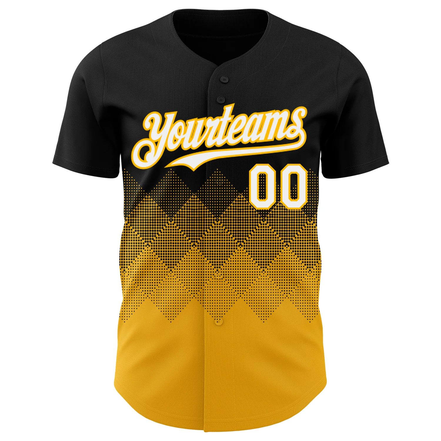 Custom Black White-Gold 3D Gradient Square Shape Authentic Baseball Jersey - Image 2