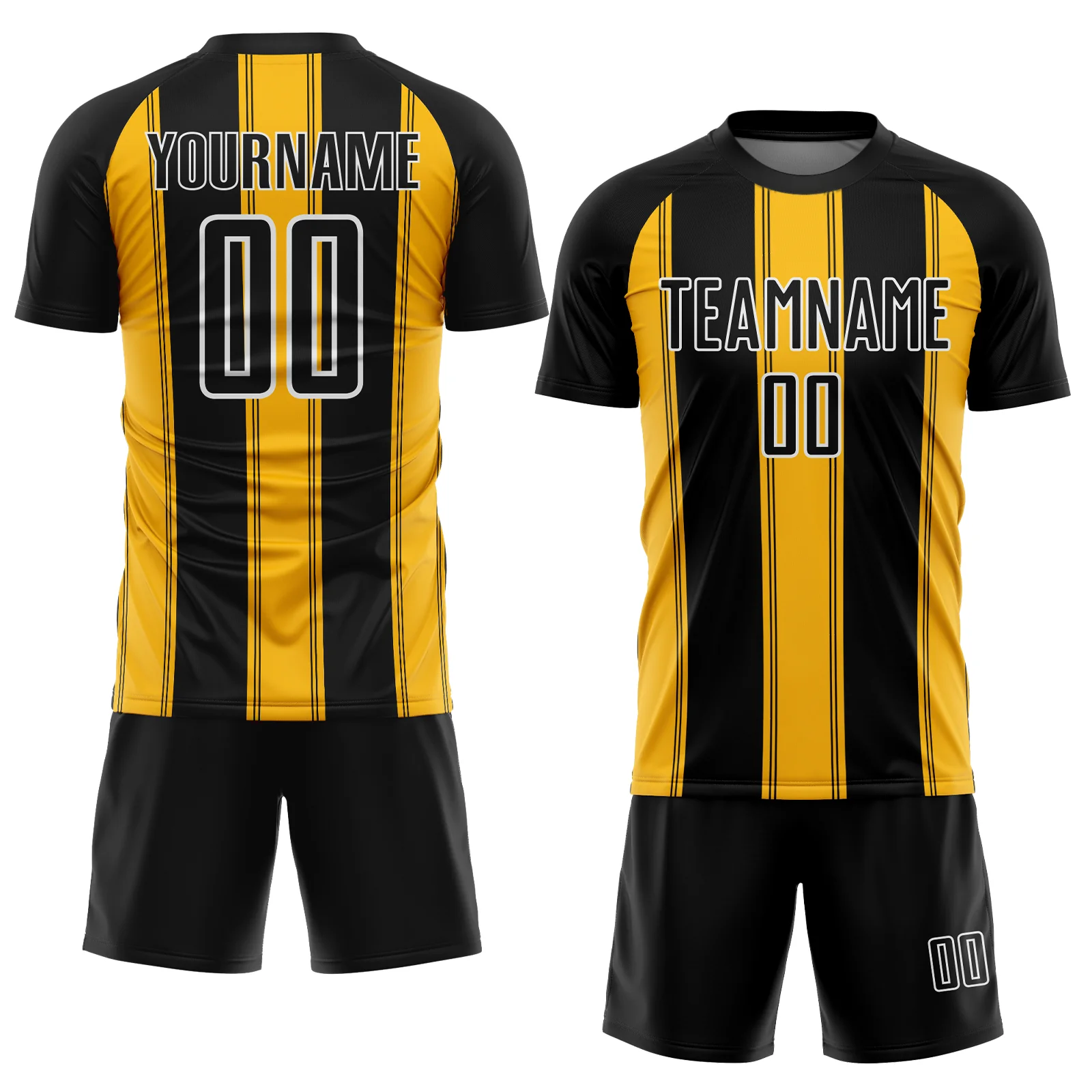 Custom Black Gold-White Line Sublimation Soccer Uniform Jersey - Image 2