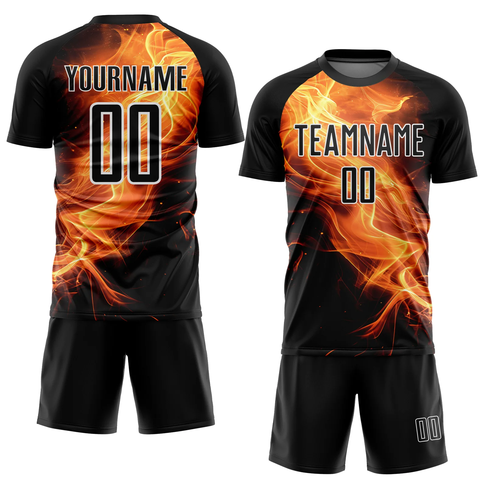 Custom Black Gold-White Flame Sublimation Soccer Uniform Jersey - Image 2