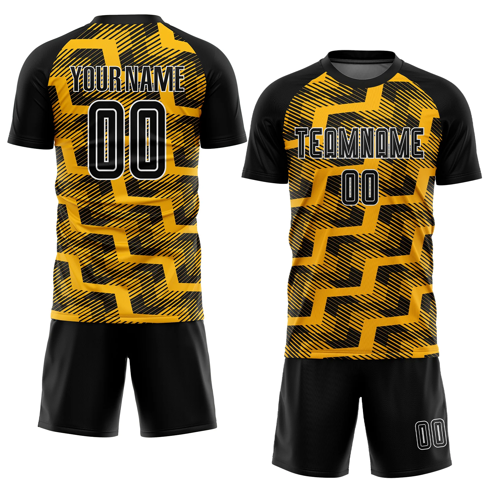 Custom Black Gold-White Line Sublimation Soccer Uniform Jersey - Image 2