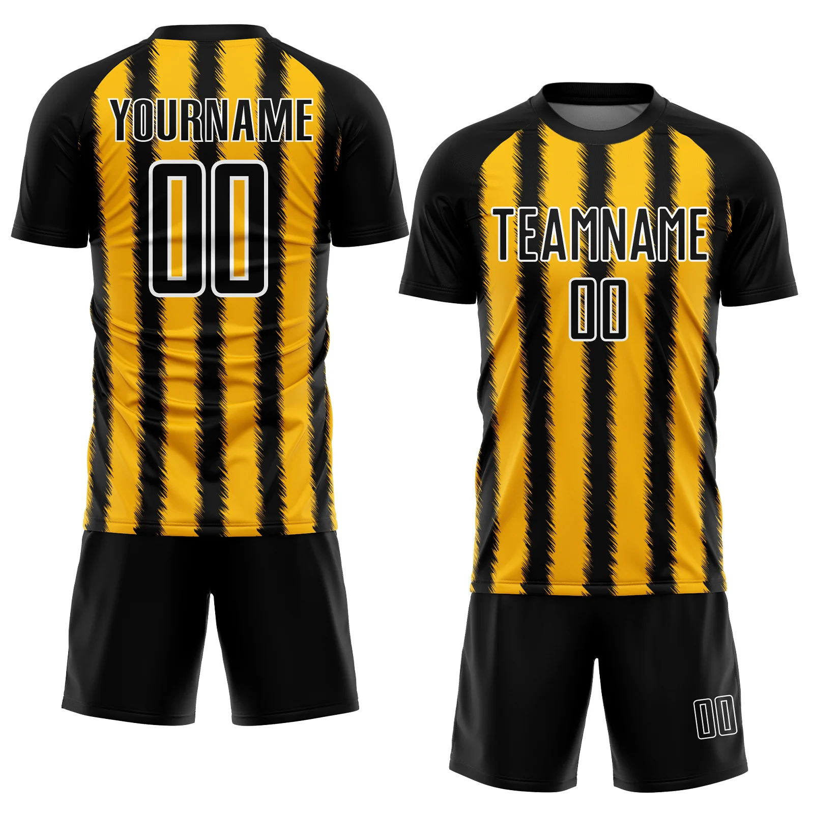 Custom Black Gold-White Line Sublimation Soccer Uniform Jersey - Image 2