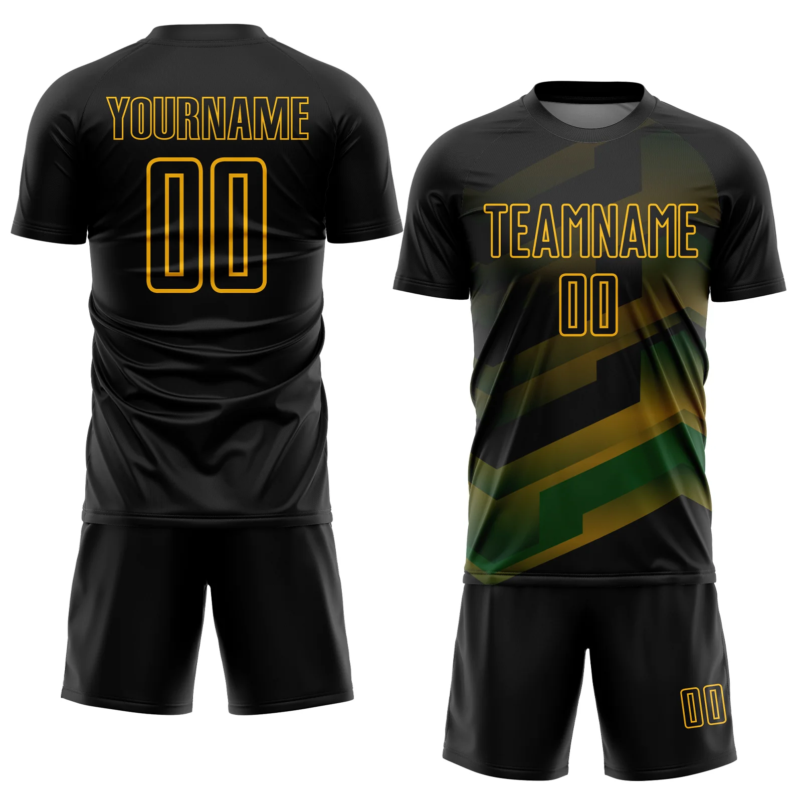 Custom Black Gold Gradient Arrow Geometric Shapes Sublimation Soccer Uniform Jersey - Image 2