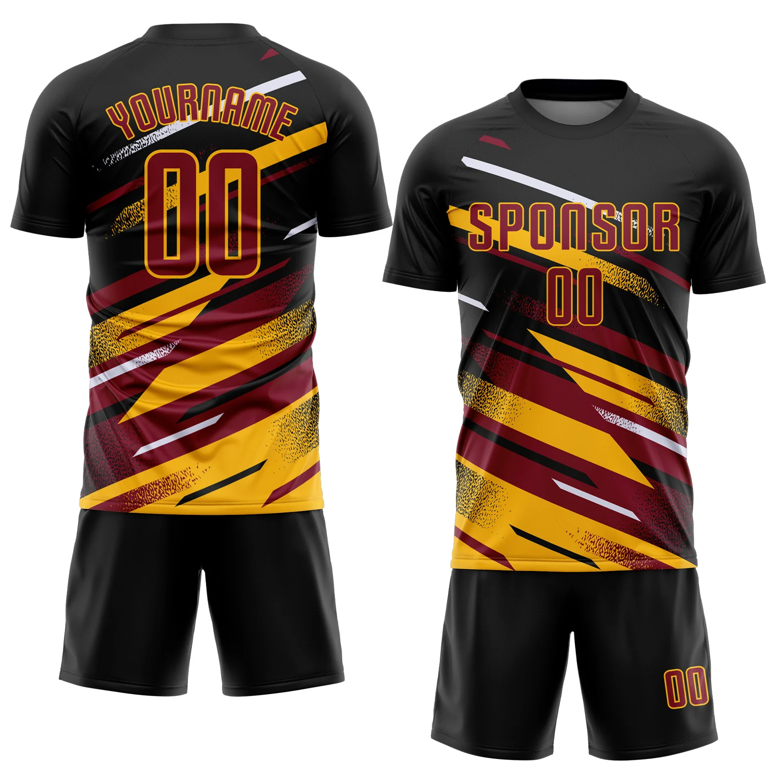 Custom Black Crimson Gold-White Grunge Stripe And Grainy Sports Sublimation Soccer Uniform Jersey - Image 2