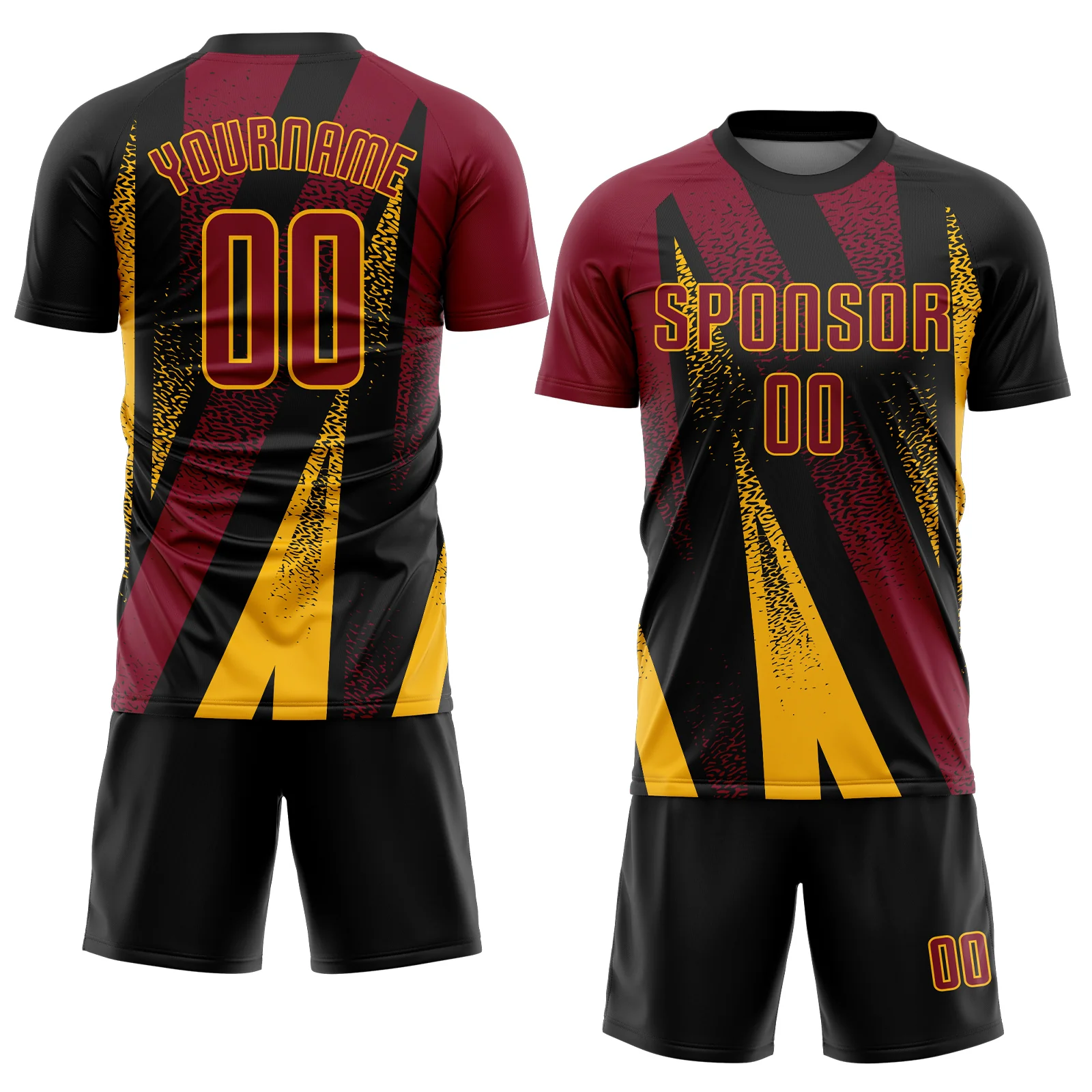 Custom Black Crimson-Gold Radial Burst Sports Sublimation Soccer Uniform Jersey - Image 2