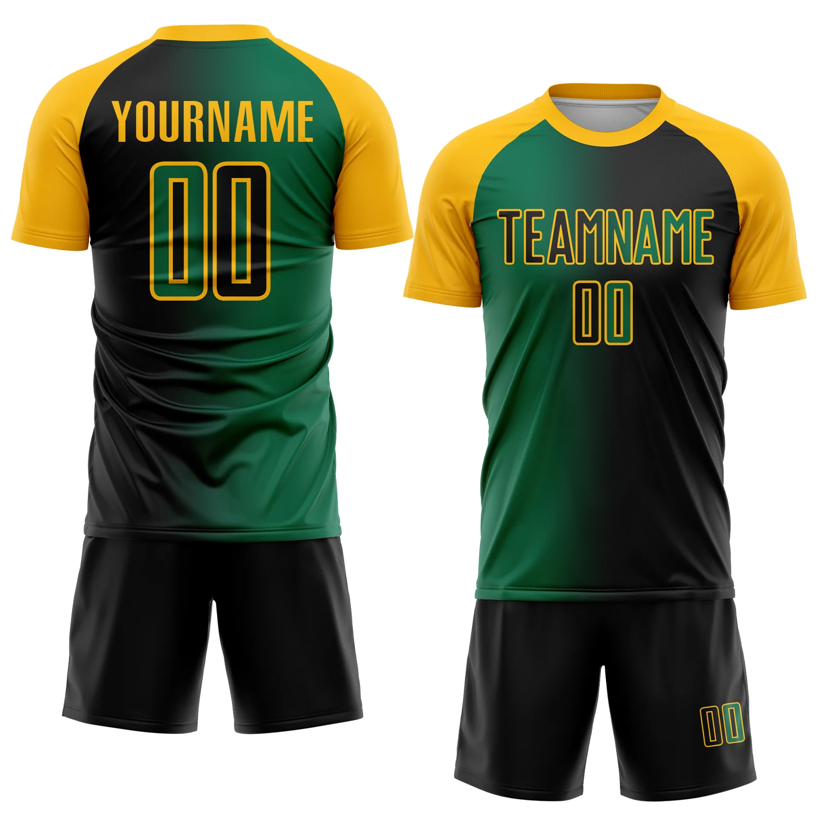 Custom Black Kelly Green-Gold Sublimation Gradient Fashion Soccer Uniform Jersey - Image 2