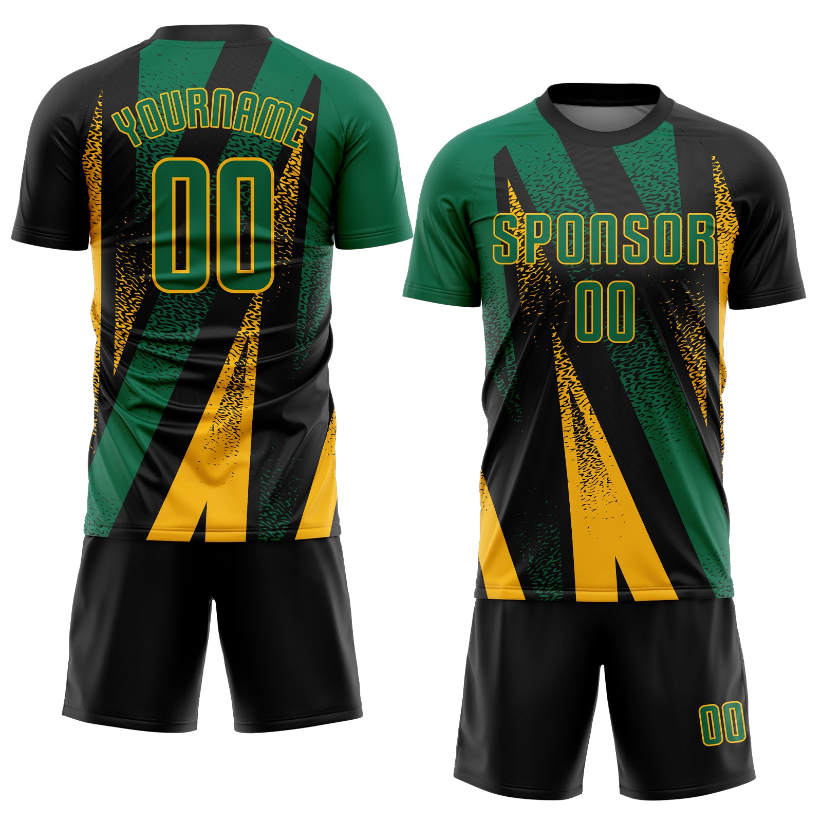 Custom Black Kelly Green-Gold Radial Burst Sports Sublimation Soccer Uniform Jersey - Image 2