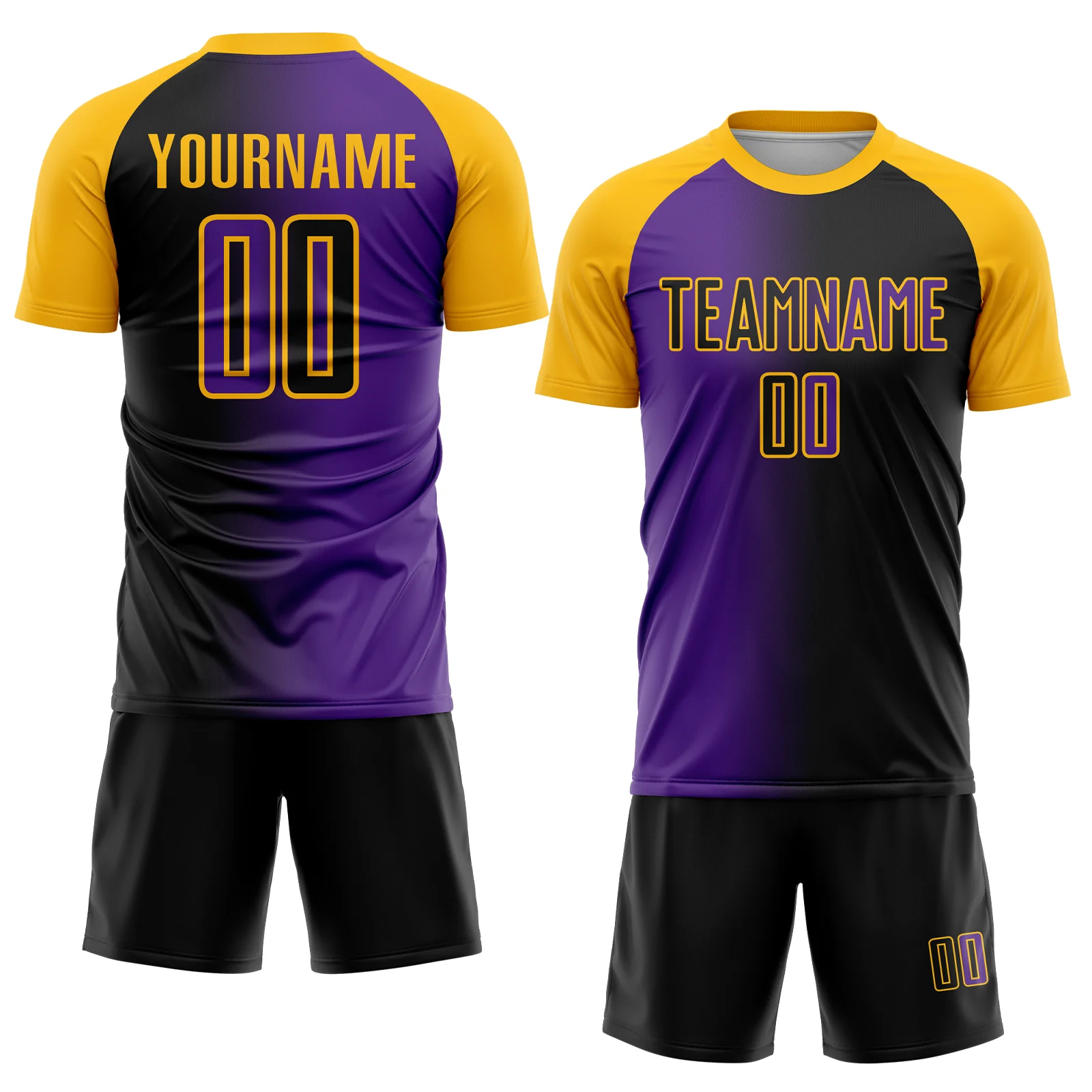 Custom Black Purple-Gold Sublimation Gradient Fashion Soccer Uniform Jersey - Image 2