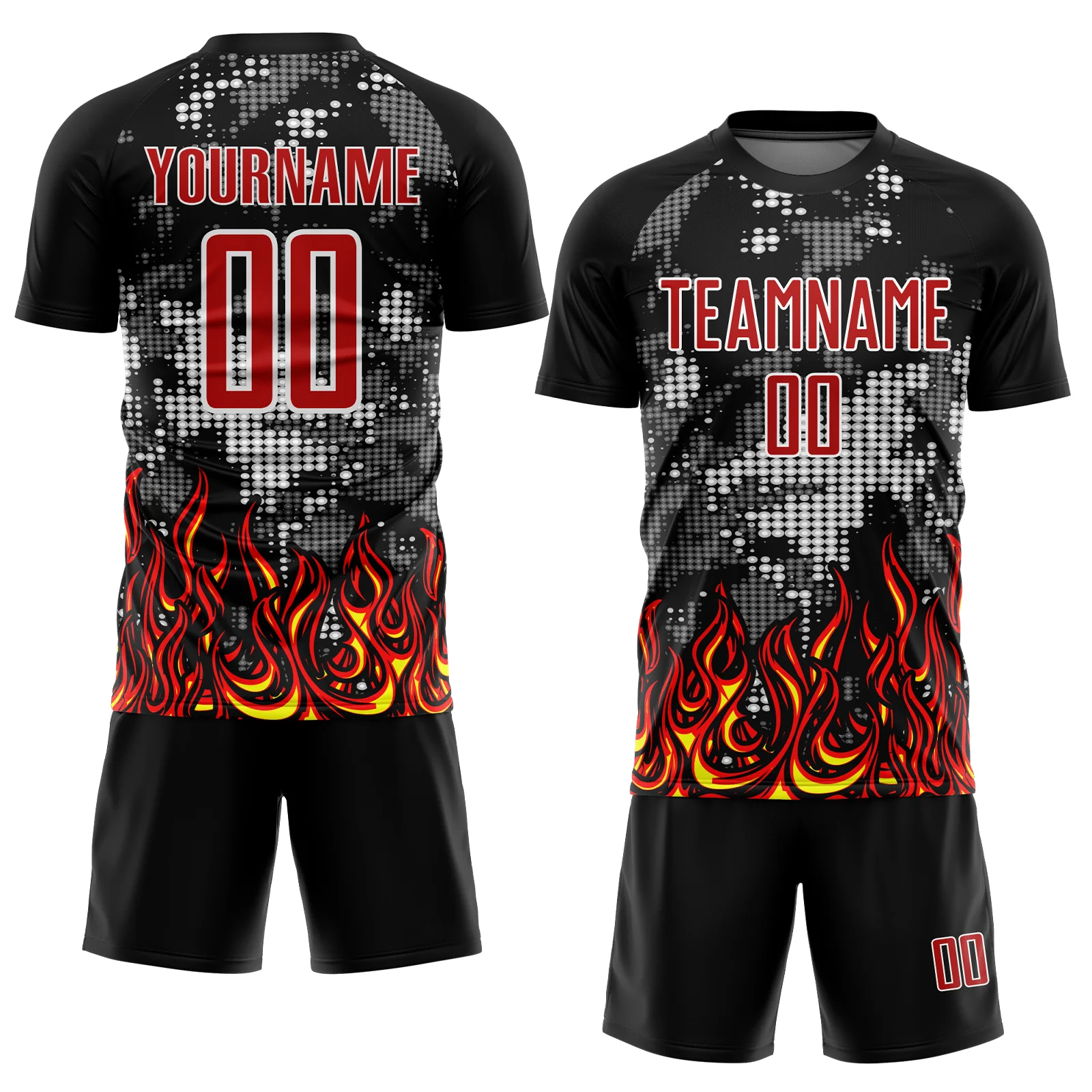 Custom Black Red Gold-Gray Flame Sublimation Soccer Uniform Jersey - Image 2