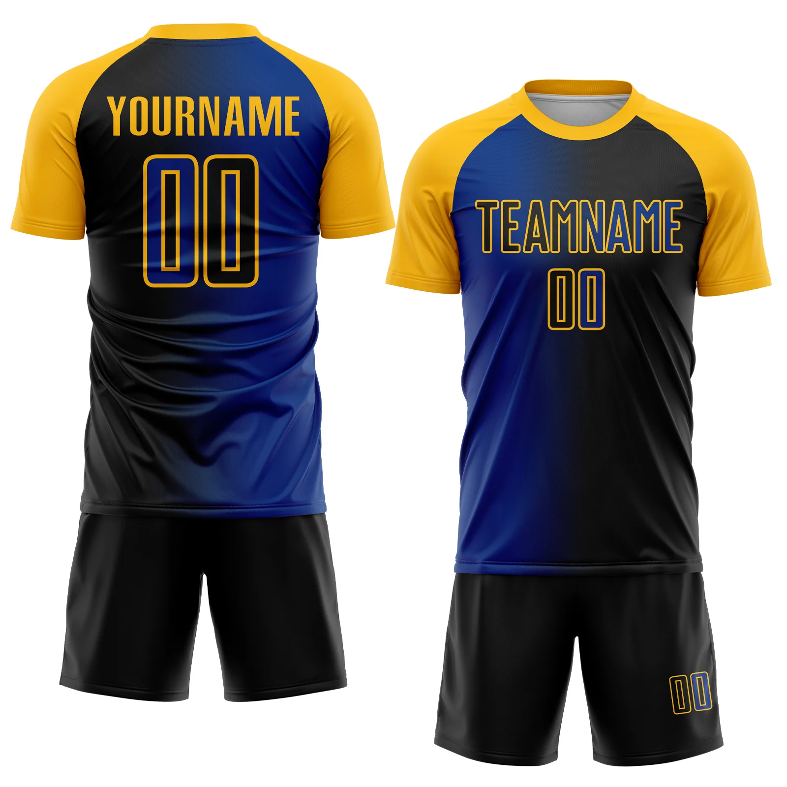 Custom Black Royal-Gold Sublimation Gradient Fashion Soccer Uniform Jersey - Image 2