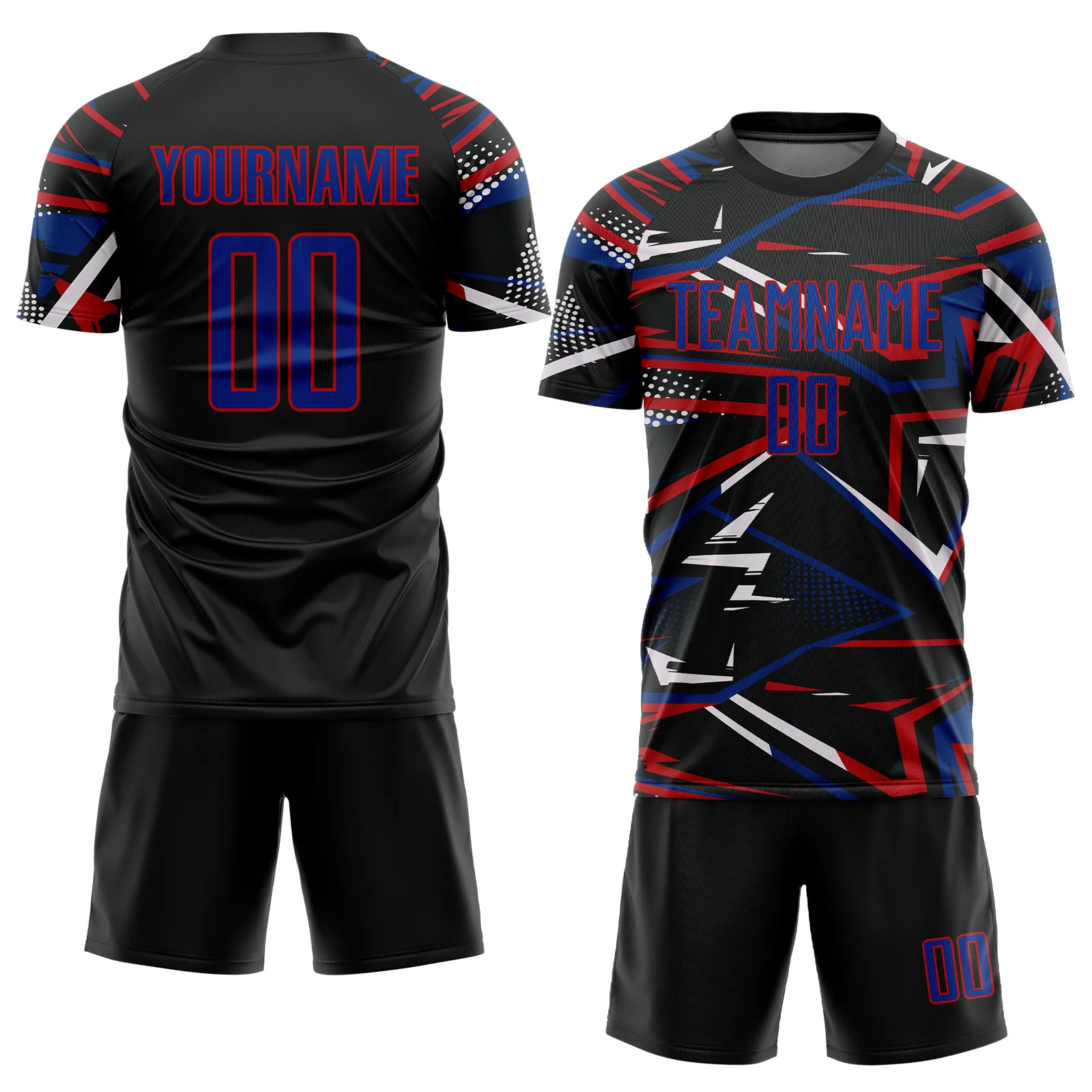 Custom Black Royal Gold-White Abstract Geometric Stripes Sports Sublimation Soccer Uniform Jersey - Image 2