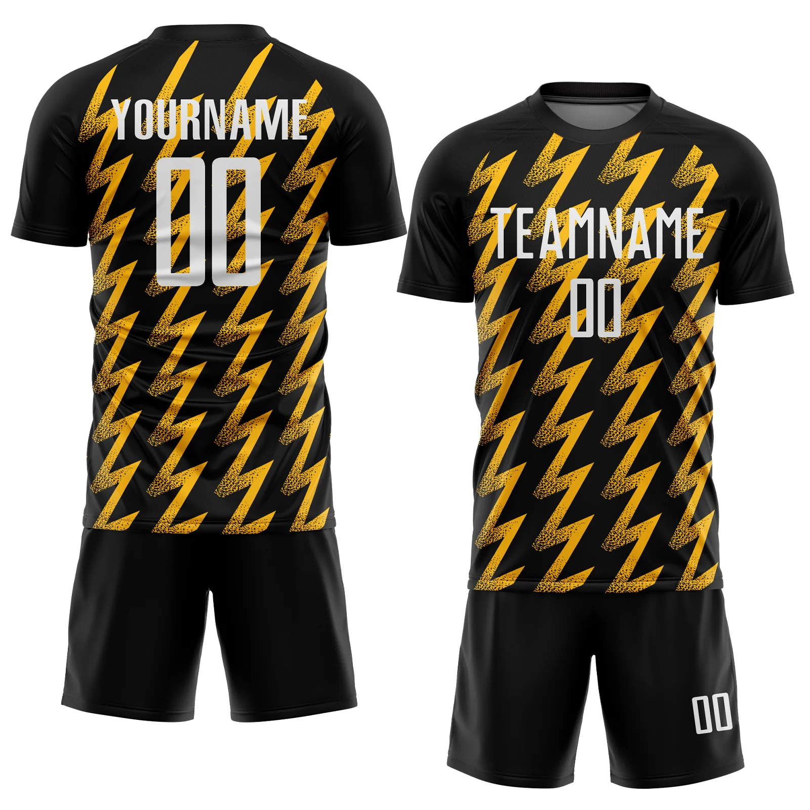 Custom Black White-Gold Zigzag Shape Sublimation Soccer Uniform Jersey - Image 2