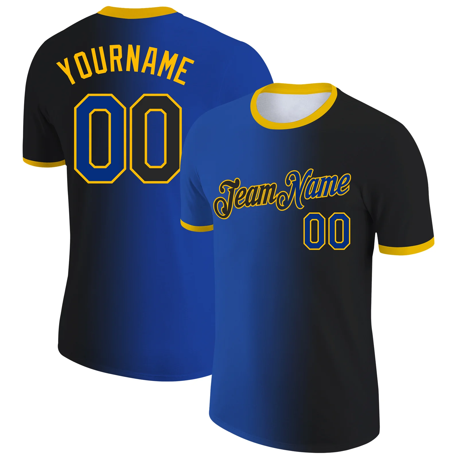 Custom Black Royal-Gold Gradient Fashion Performance T-Shirt