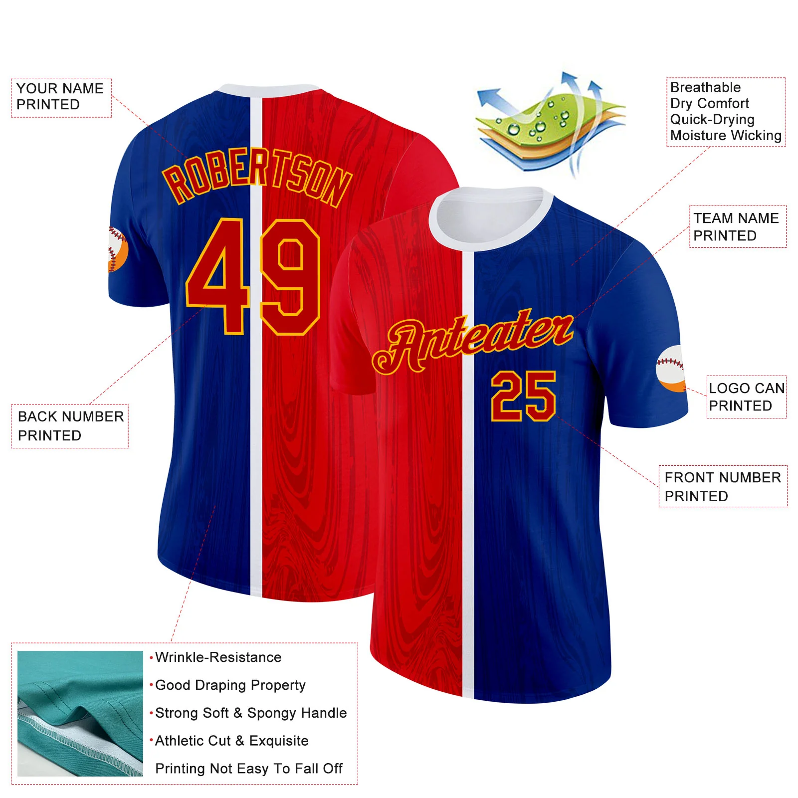 Custom Blue Red Gold-White Haiti Subtle Soccer Jersey Performance T-Shirt - Image 2