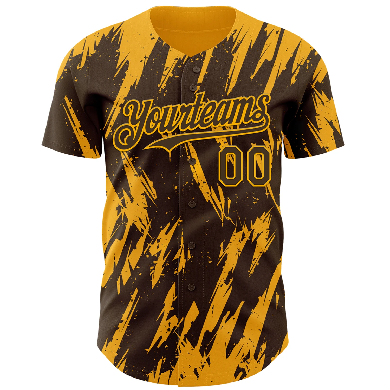 Custom Brown Gold Splatter Torn Sharp Brush Stroke Authentic Baseball Jersey - Image 2