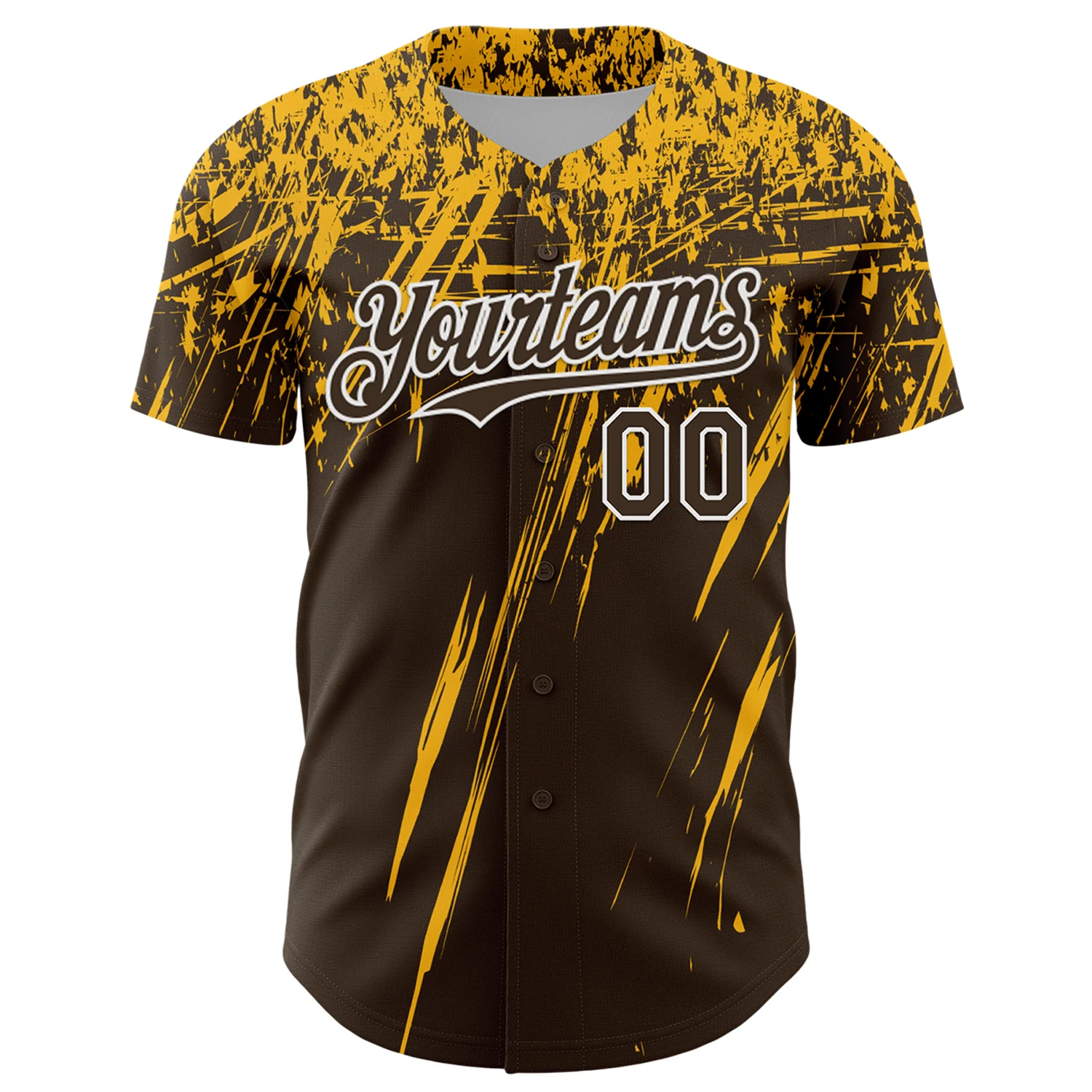 Custom Brown Gold-White Distressed Scratch Brush Stroke Authentic Baseball Jersey - Image 2