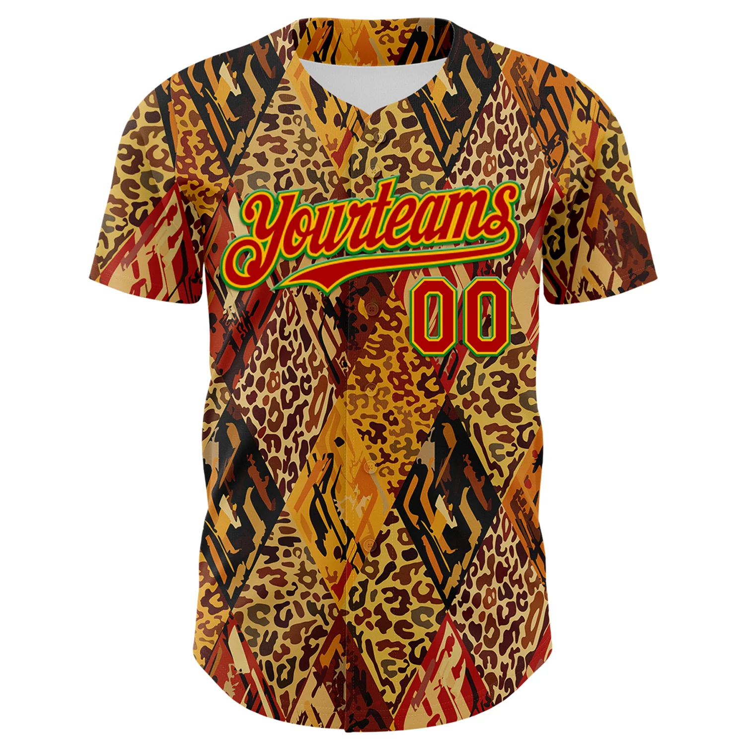 Custom Brown Red Gold-Grass Green 3D Pattern Design Black History Month Animal Print Authentic Baseball Jersey - Image 2