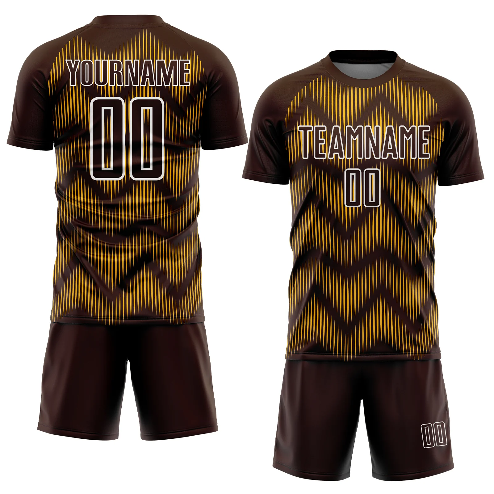 Custom Brown Gold-White Line Sublimation Soccer Uniform Jersey - Image 2
