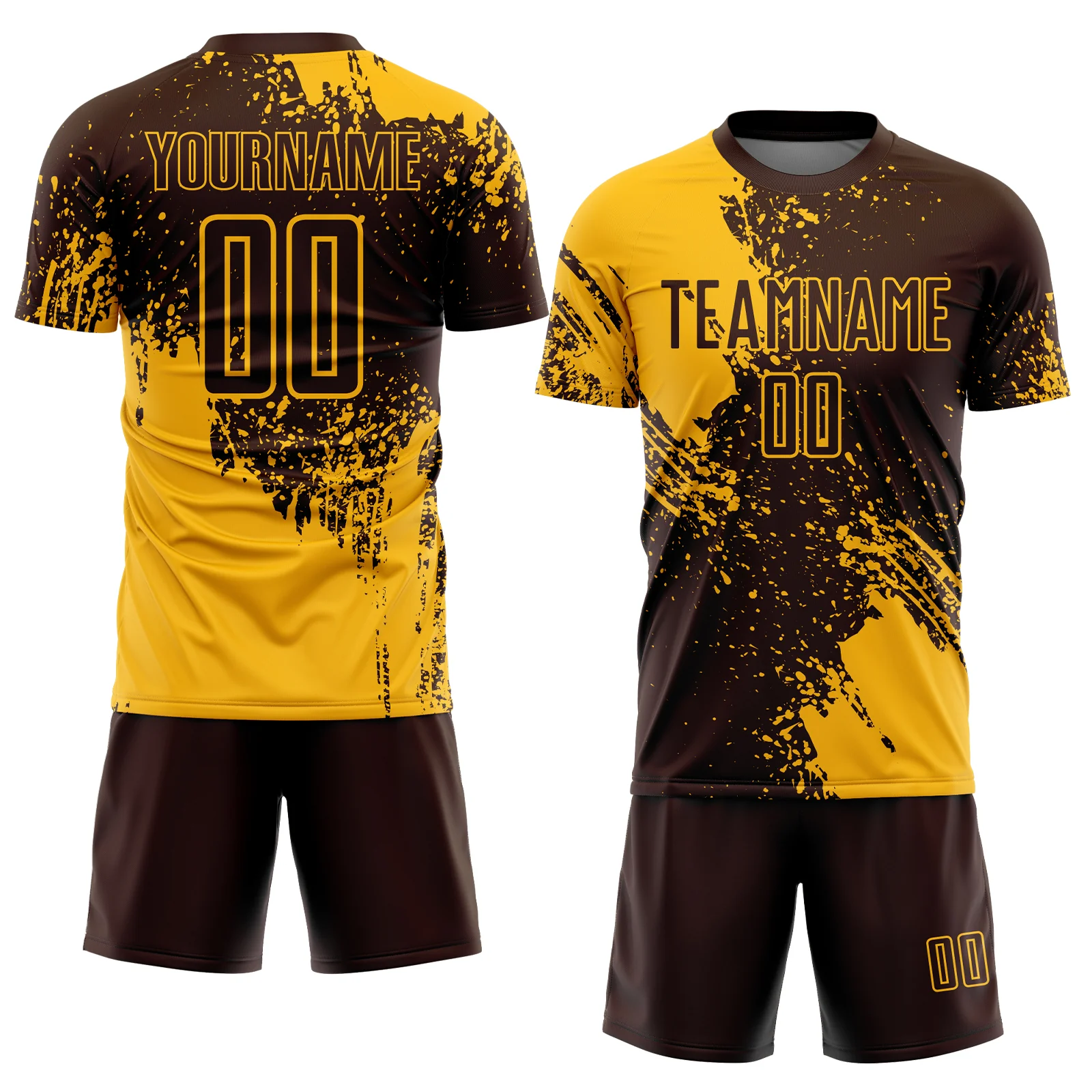 Custom Brown Gold Abstract Brush Stroke Sports Sublimation Soccer Uniform Jersey - Image 2
