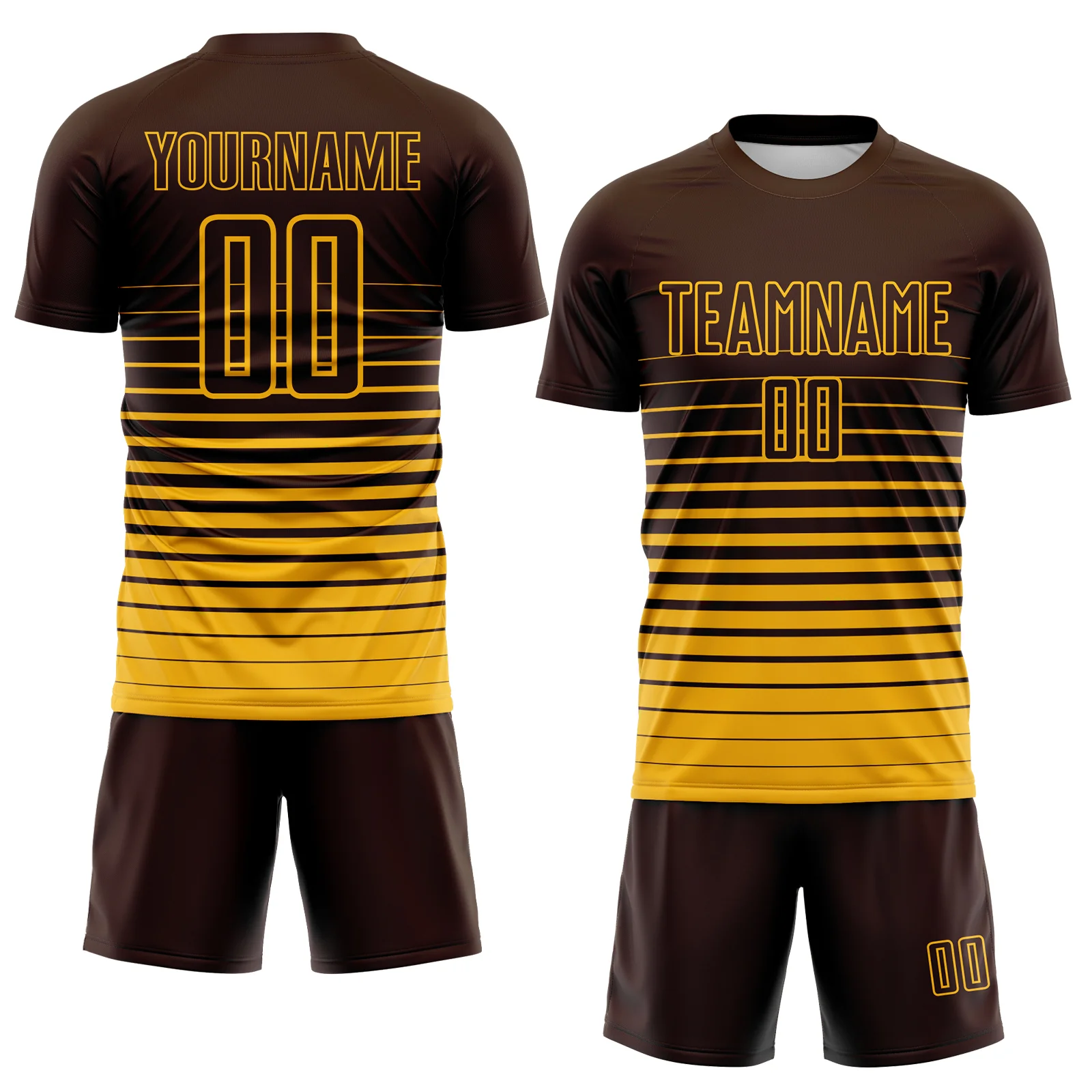 Custom Brown Gold Gradient Pinstripe Sublimation Soccer Uniform Jersey - Image 2