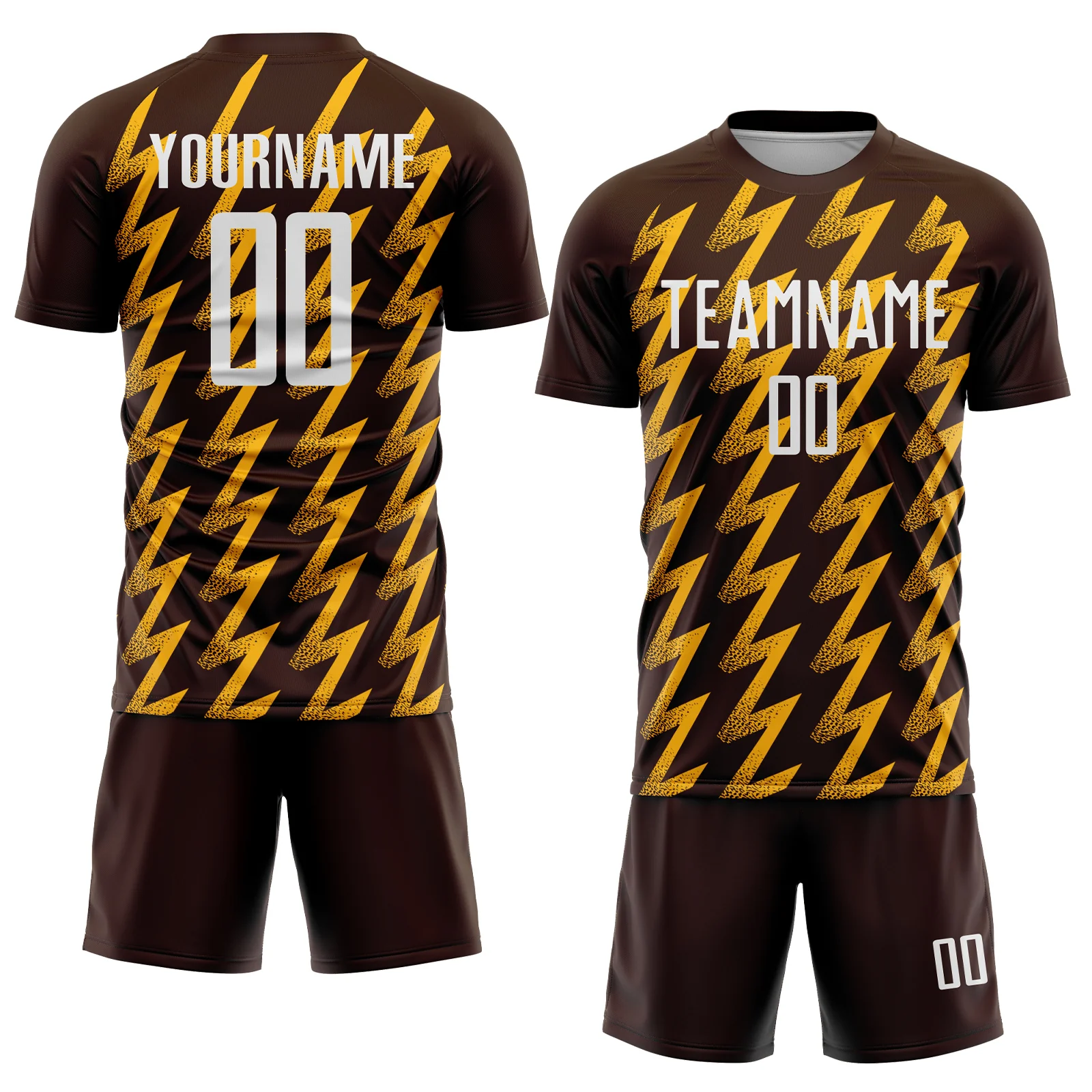 Custom Brown White-Gold Zigzag Shape Sublimation Soccer Uniform Jersey - Image 2