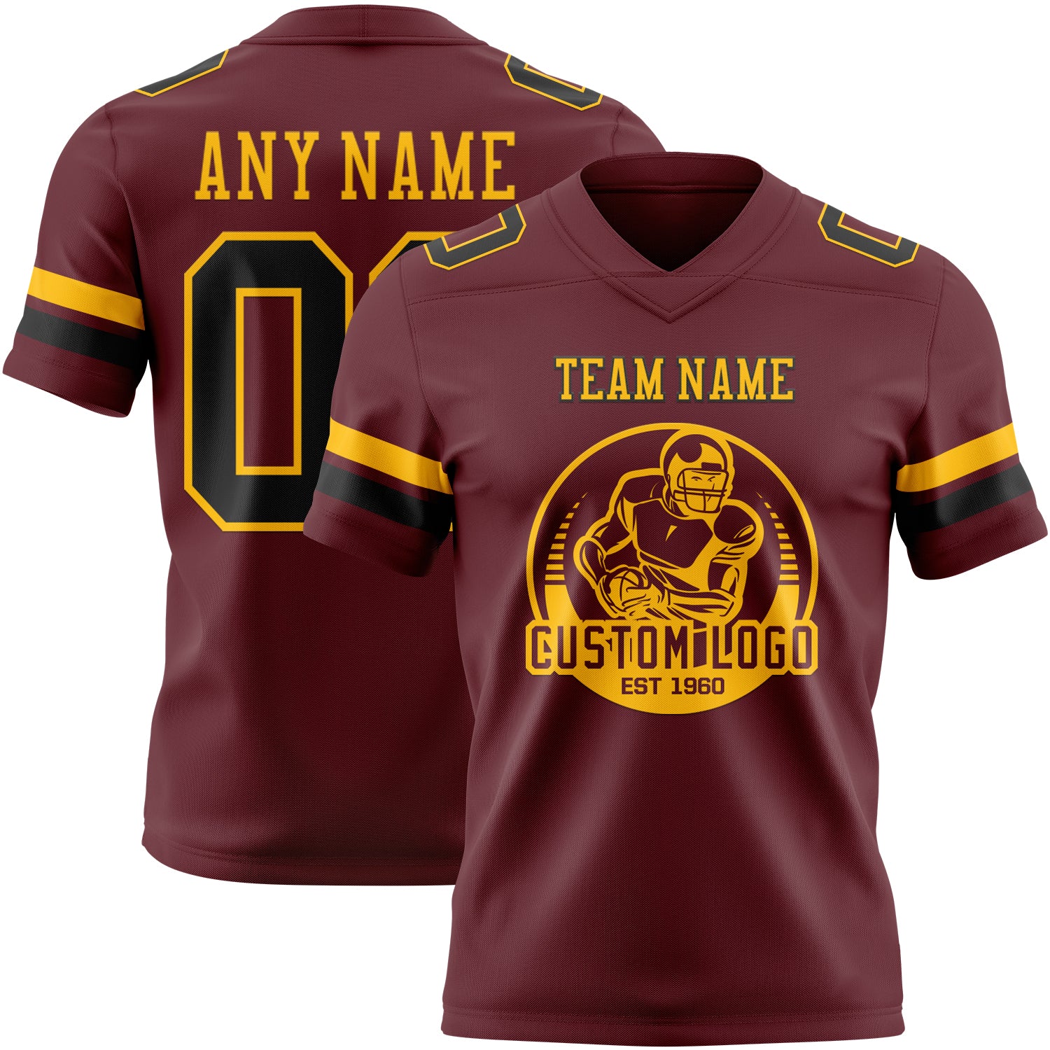 Custom Burgundy Black-Gold Authentic Football Jersey - Image 2