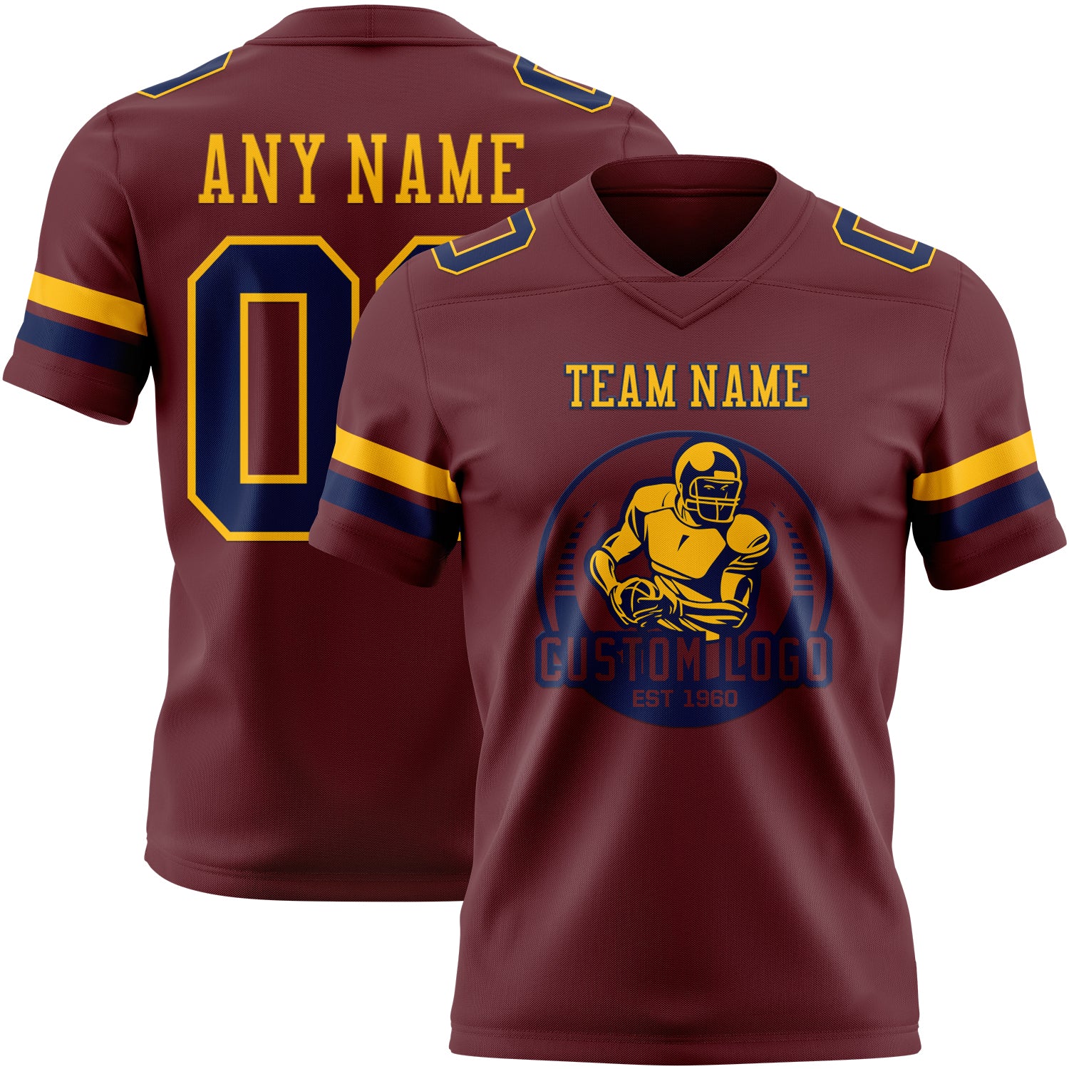 Custom Burgundy Navy-Gold Authentic Football Jersey - Image 2
