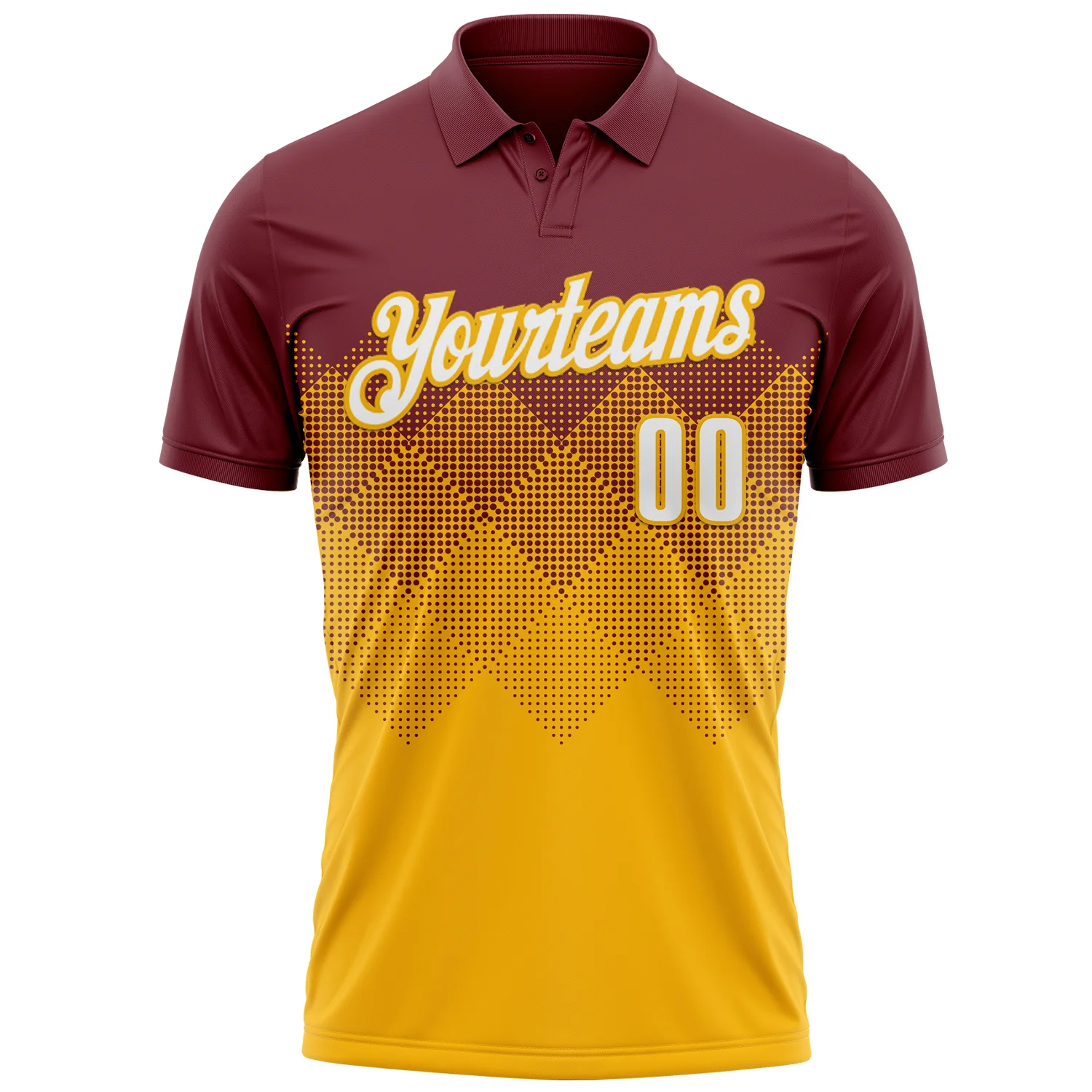 Custom Burgundy White-Gold 3D Gradient Square Shape Performance Polo Shirt - Image 2