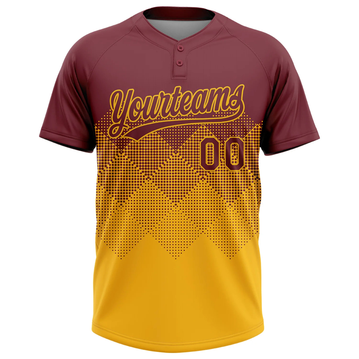 Custom Burgundy Gold 3D Gradient Square Shape Two-Button Unisex Softball Jersey - Image 2