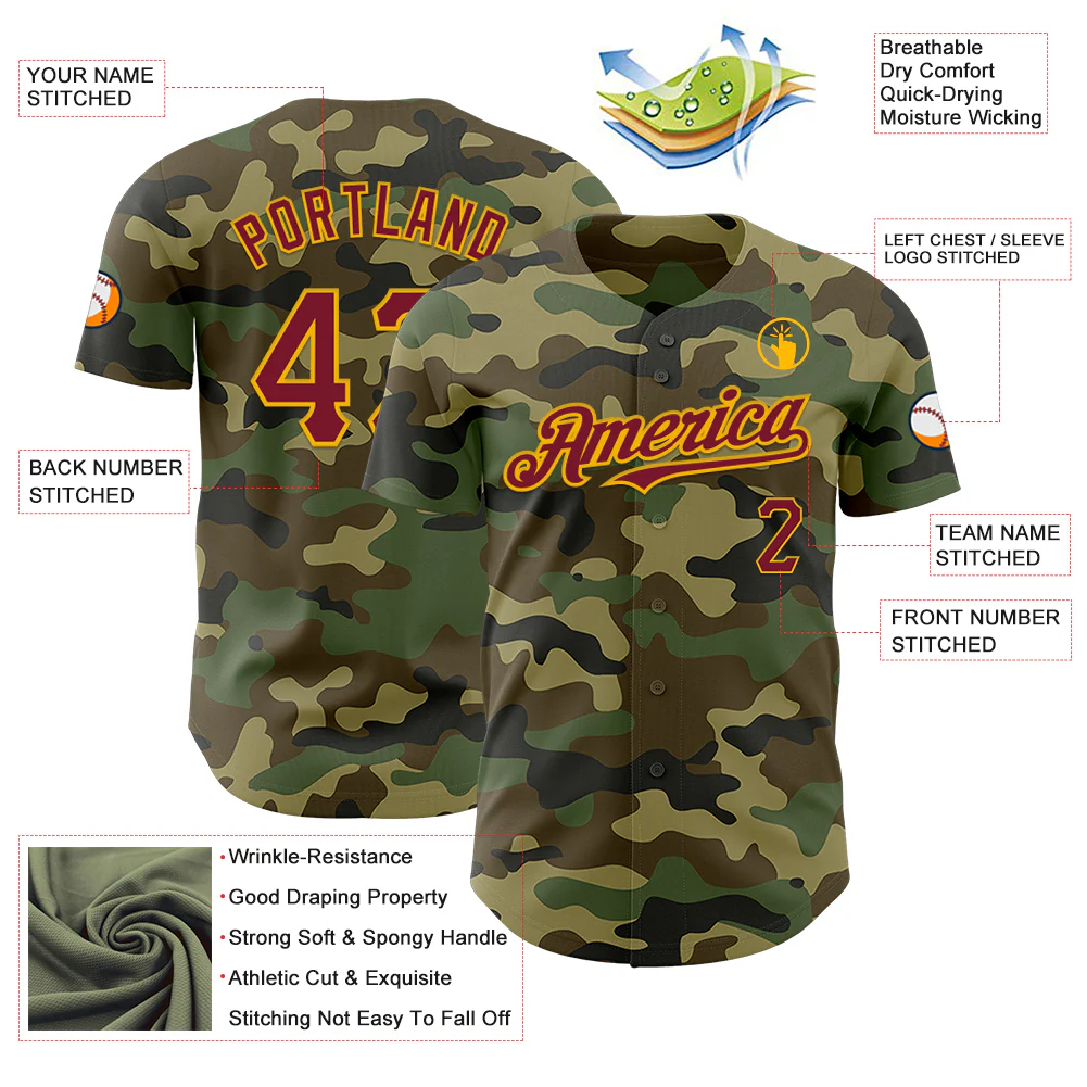 Custom Camo Crimson-Gold Authentic Salute To Service Baseball Jersey - Image 3