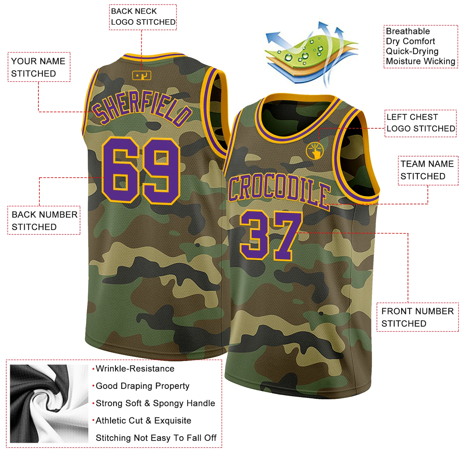 Custom Camo Purple-Gold Authentic Salute To Service Basketball Jersey - Image 2