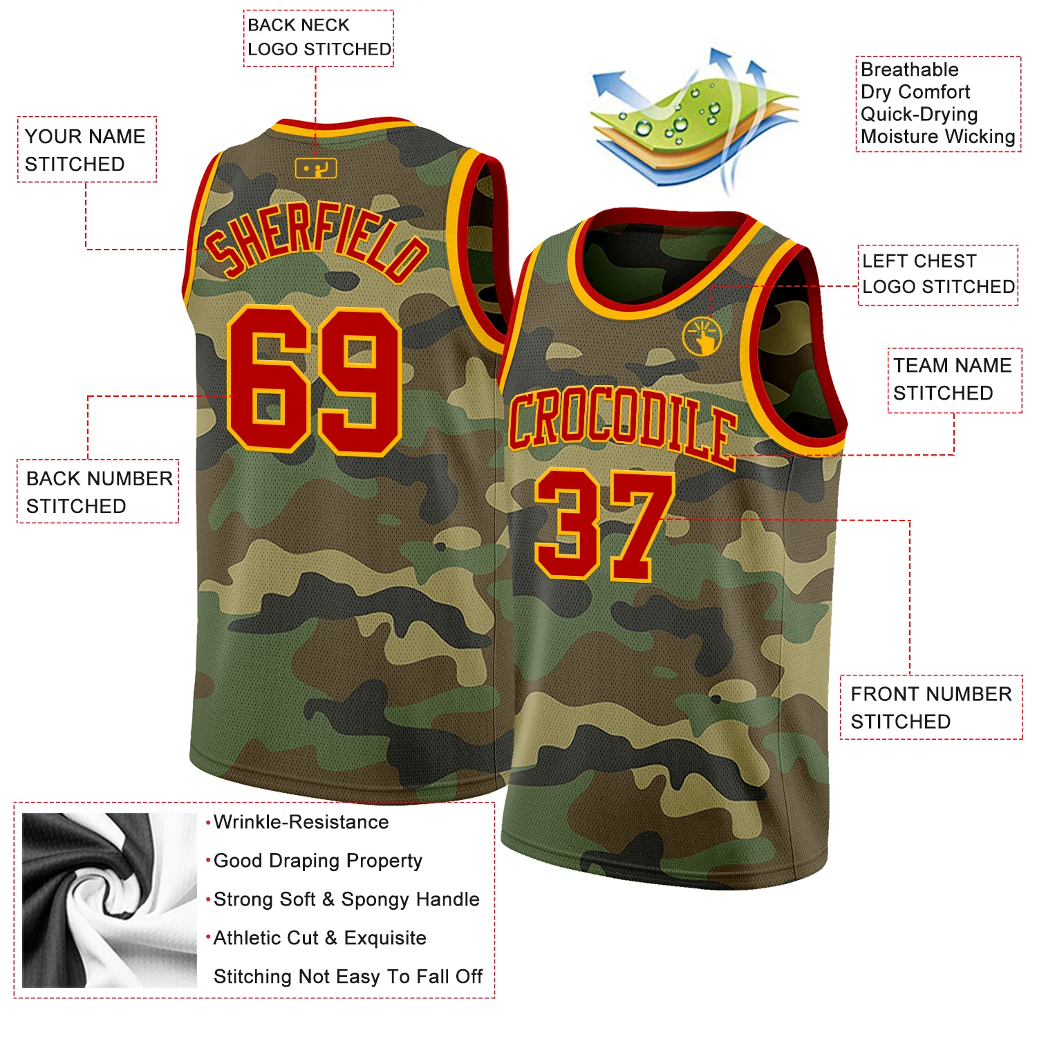 Custom Camo Red-Gold Authentic Salute To Service Basketball Jersey - Image 2