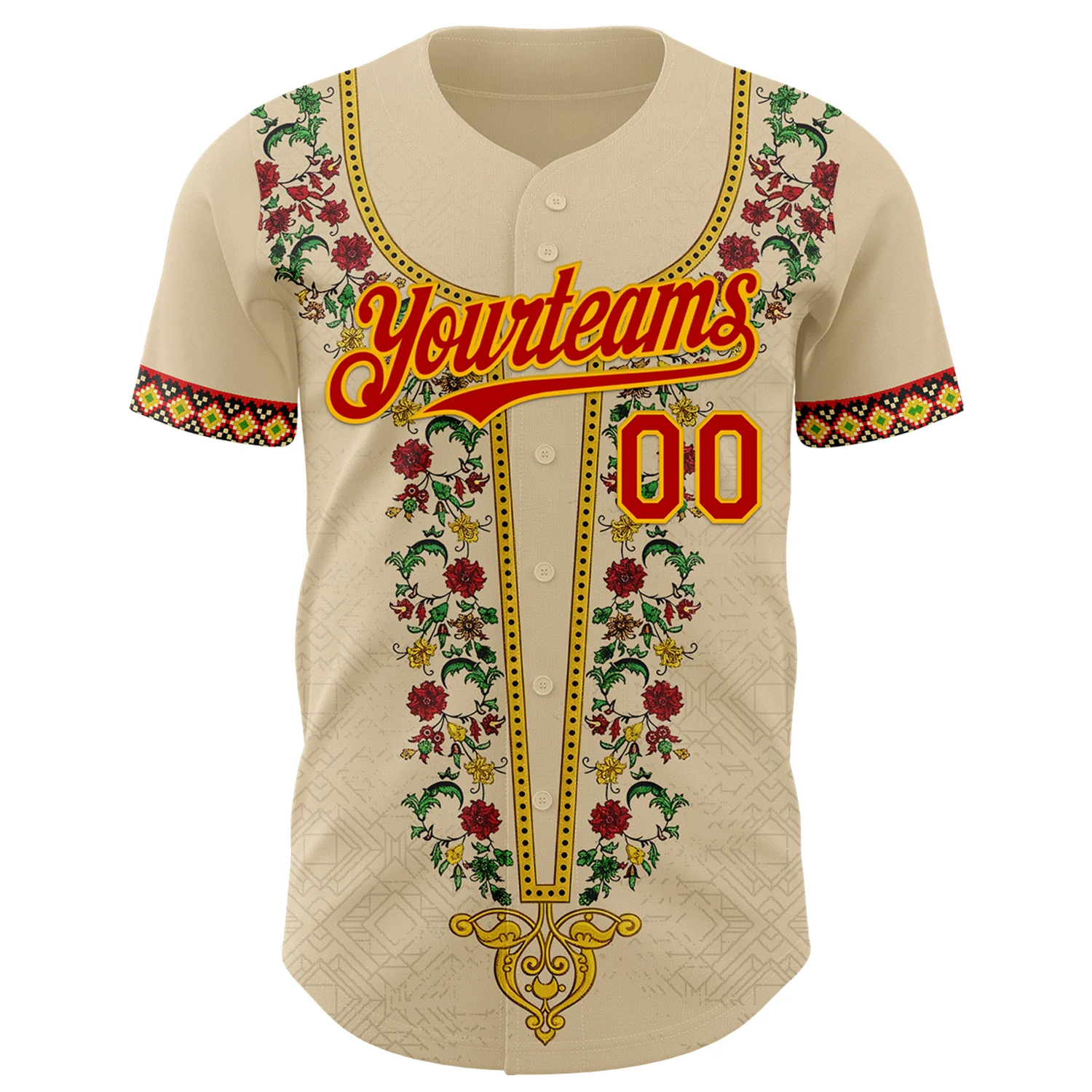 Custom City Cream Red Gold-Green Black History Month Africa Tribal Authentic Baseball Jersey - Image 2