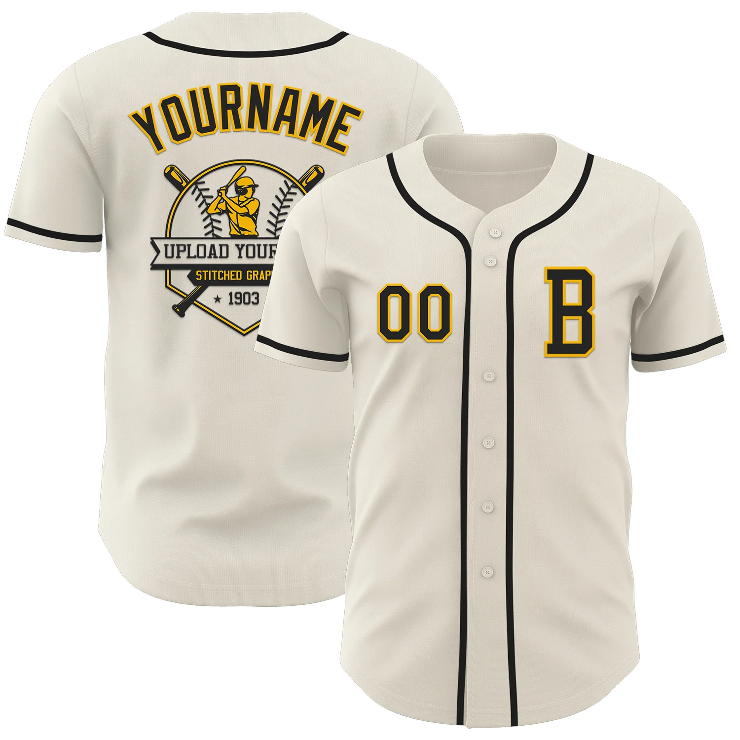 Custom Cream Black-Gold Authentic Baseball Jersey - Image 5