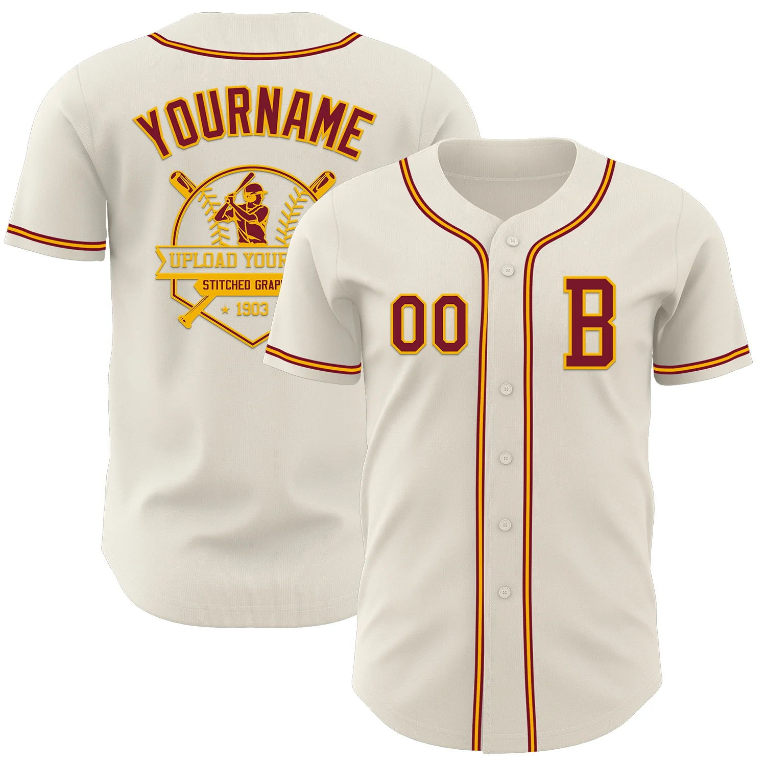 Custom Cream Crimson-Gold Authentic Baseball Jersey - Image 5