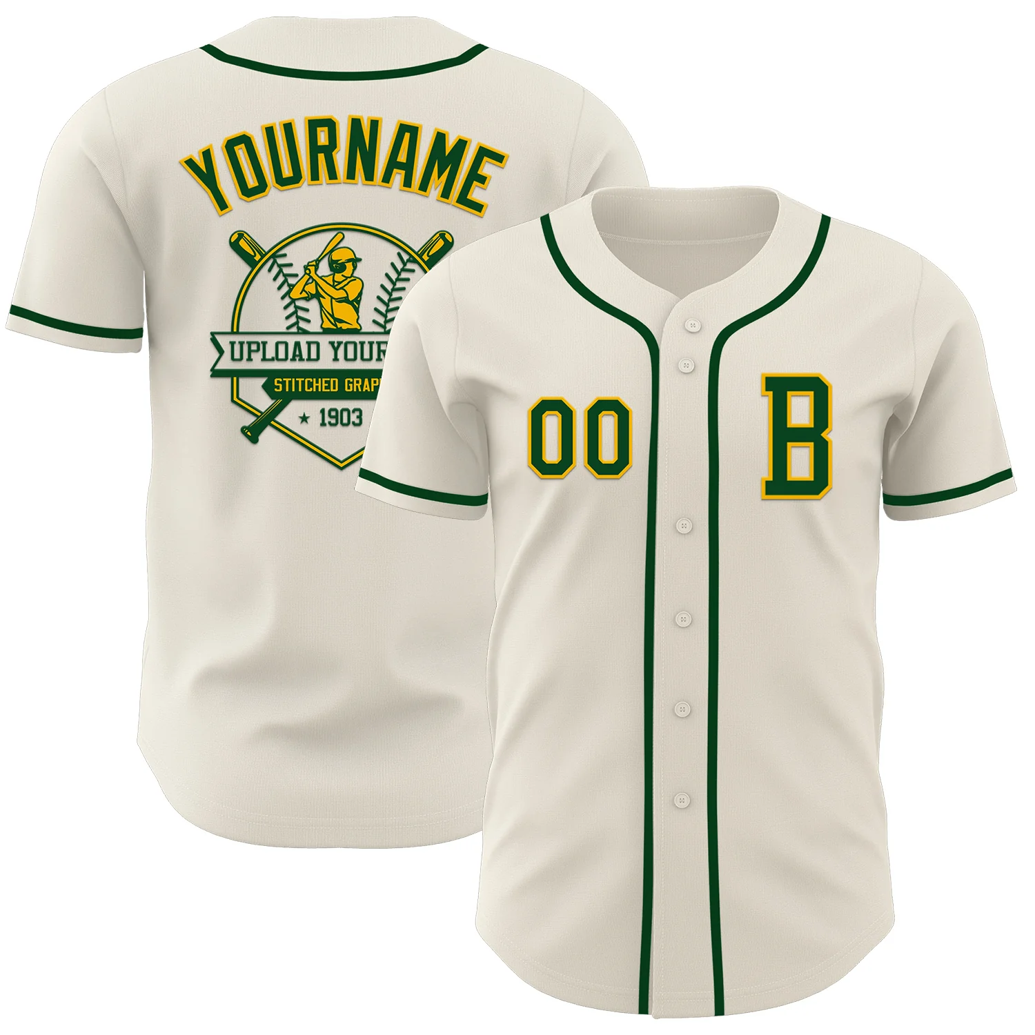 Custom Cream Green-Gold Authentic Baseball Jersey - Image 5