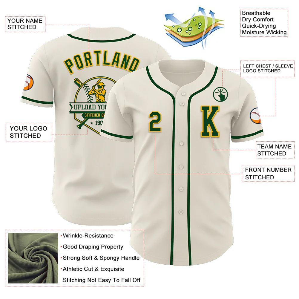 Custom Cream Green-Gold Authentic Baseball Jersey - Image 6