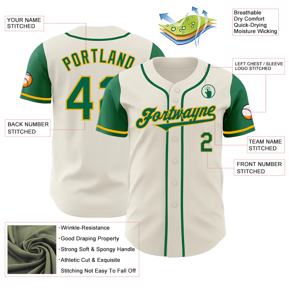 Custom Cream Kelly Green-Gold Authentic Two Tone Baseball Jersey - Image 3