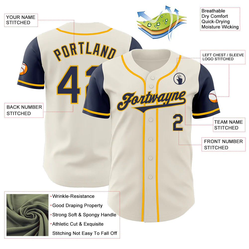 Custom Cream Navy-Gold Authentic Two Tone Baseball Jersey - Image 3
