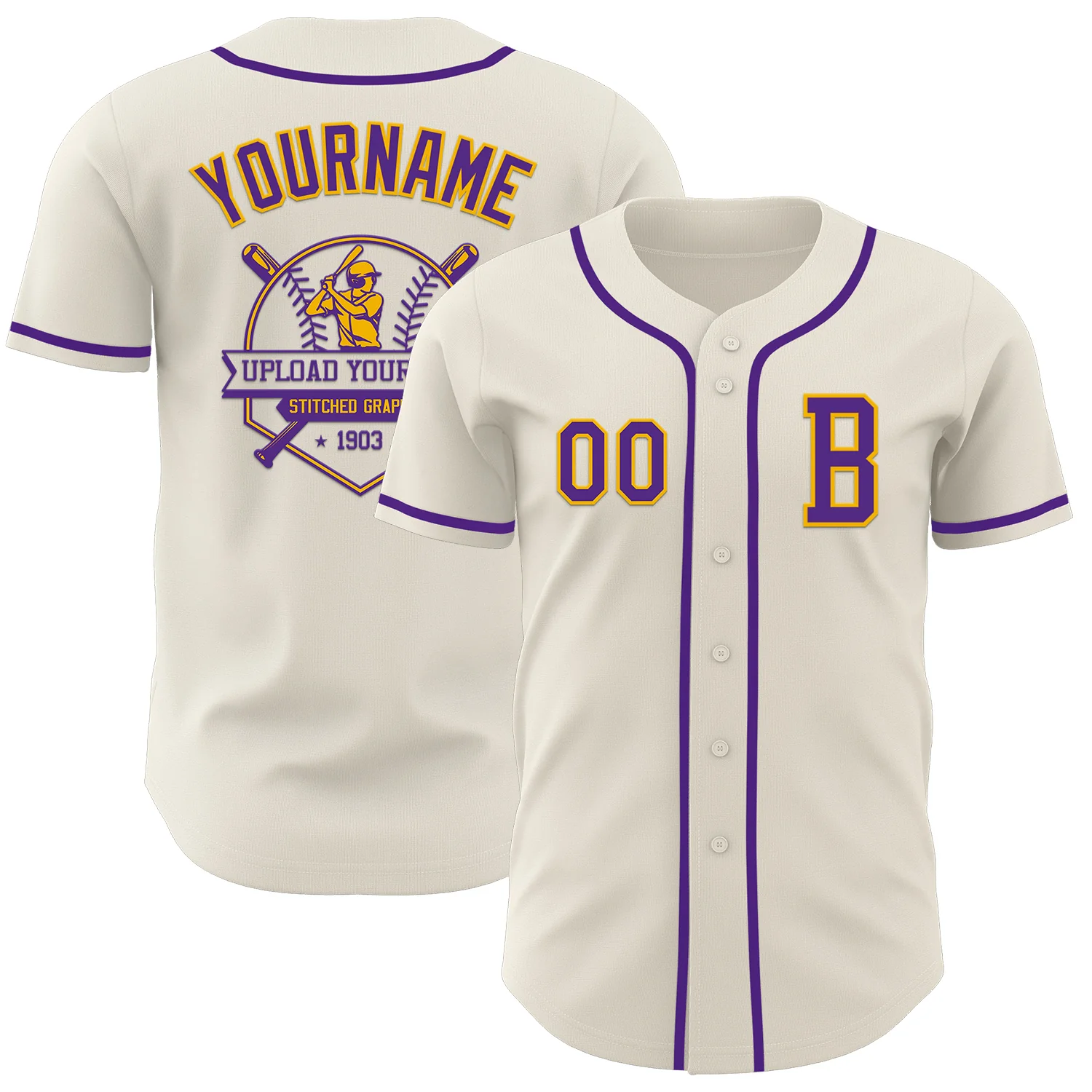 Custom Cream Purple-Gold Authentic Baseball Jersey - Image 5