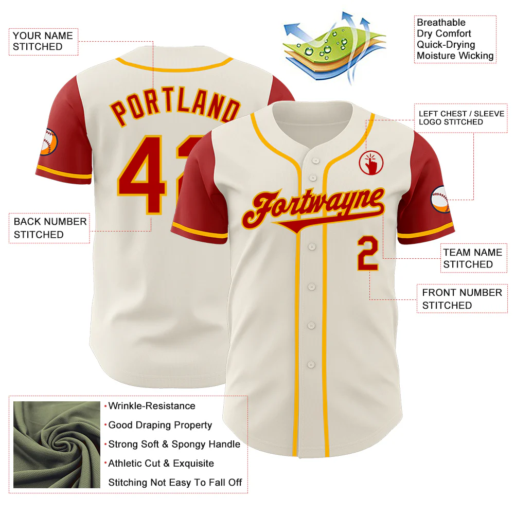 Custom Cream Red-Gold Authentic Two Tone Baseball Jersey - Image 3