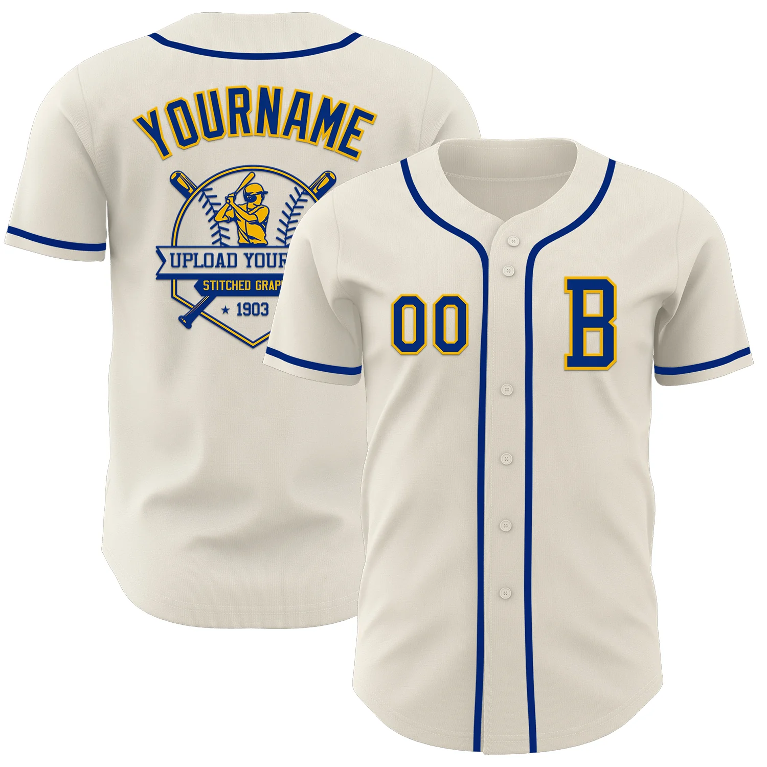 Custom Cream Royal-Gold Authentic Baseball Jersey - Image 5