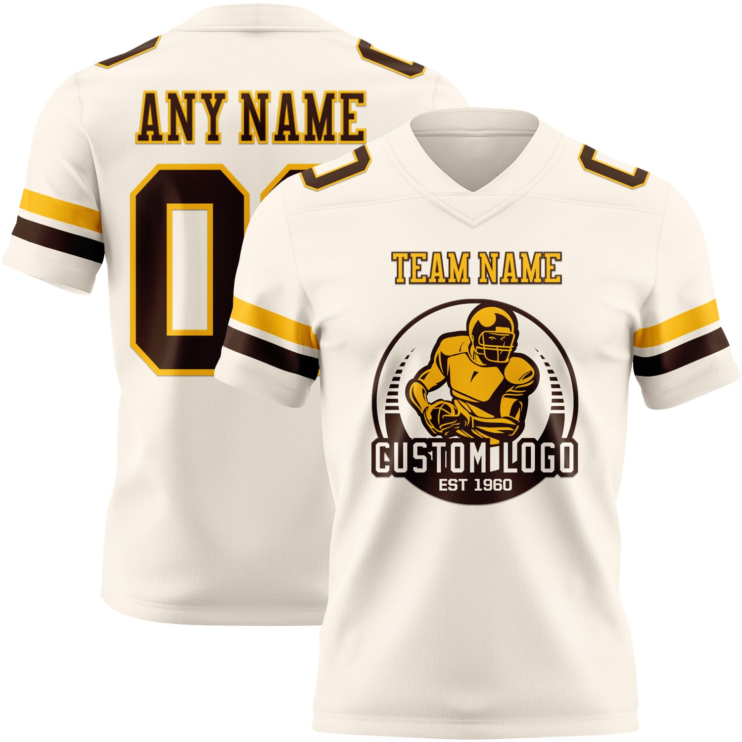 Custom Cream Brown-Gold Authentic Football Jersey - Image 2