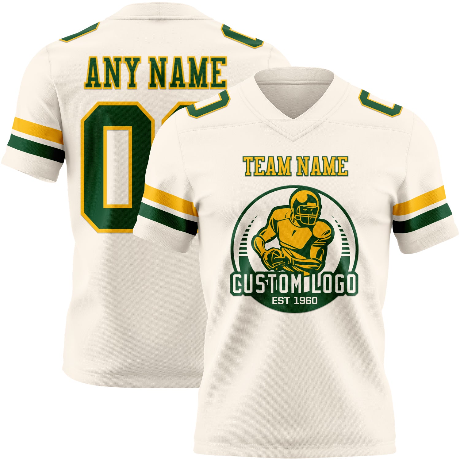 Custom Cream Green-Gold Authentic Football Jersey - Image 2